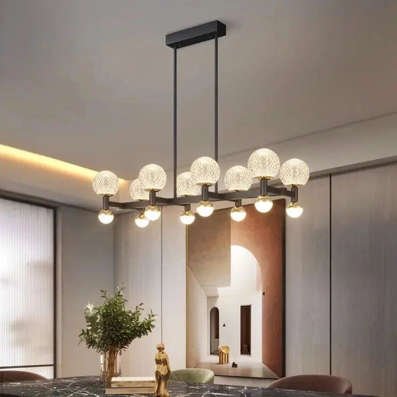 Modern Black Linear Dining Room Chandelier - 12/16 Lights LED Pendant Lighting Fixture for Kitchen Island, Restaurant, and Contemporary Home Decor