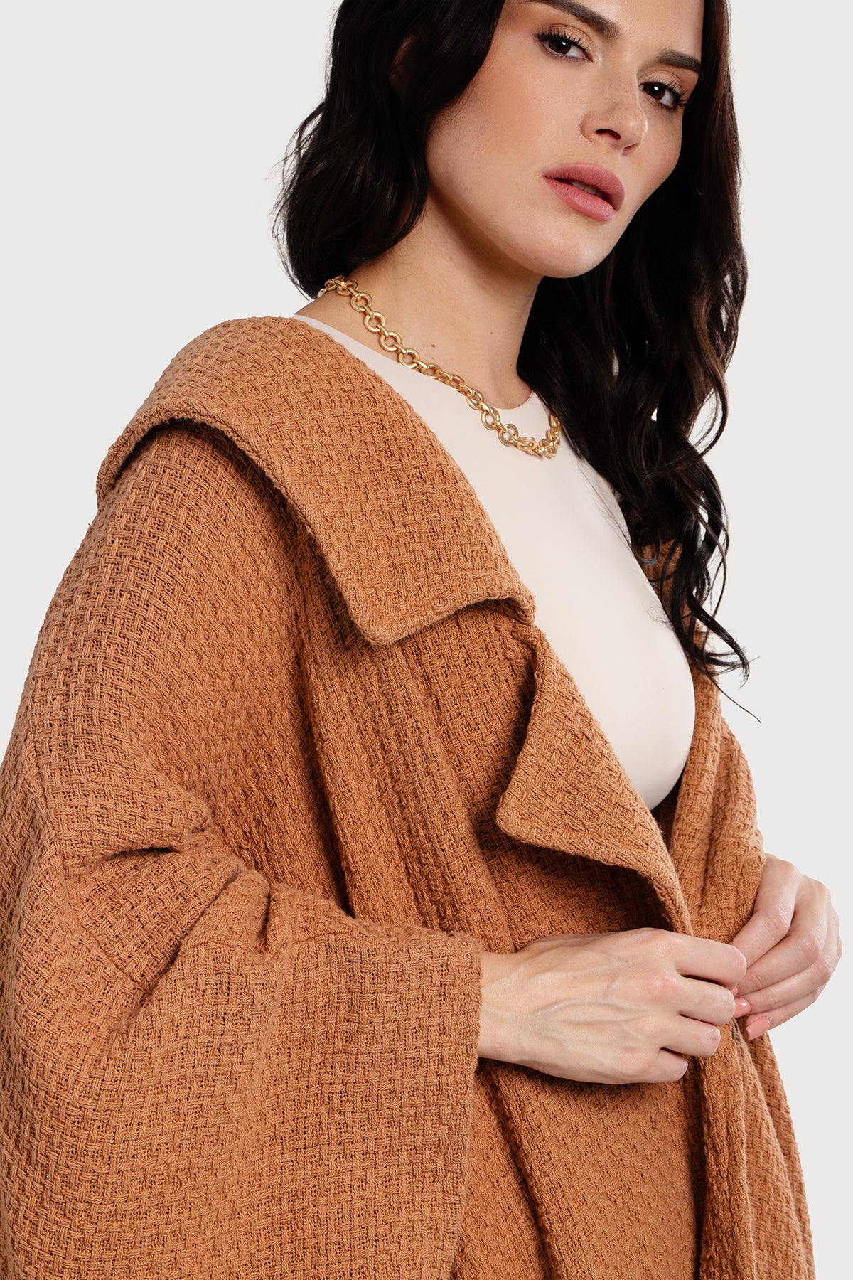 Oversized Waffle Knit Collared Jacket for Women - Cozy Winter Cardigan with Pockets - Perfect for Casual Outfits, Lounge Wear & Coffee Dates