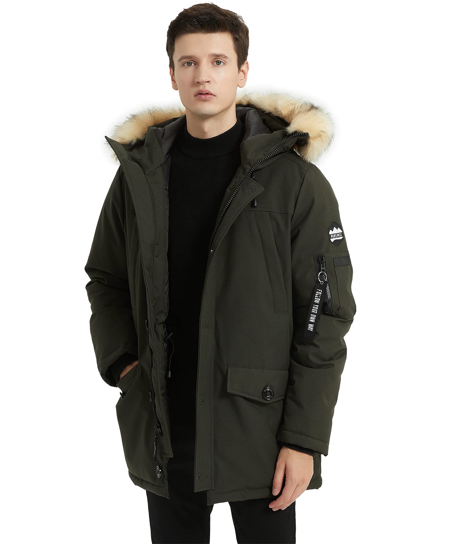 PUREMSX Men's Winter Jacket - Insulated Thick Warm Puffer Coat with Fur Hood for Extreme Cold Weather | Outdoor Activities, Snowboarding, Skiing & Daily Winter Wear