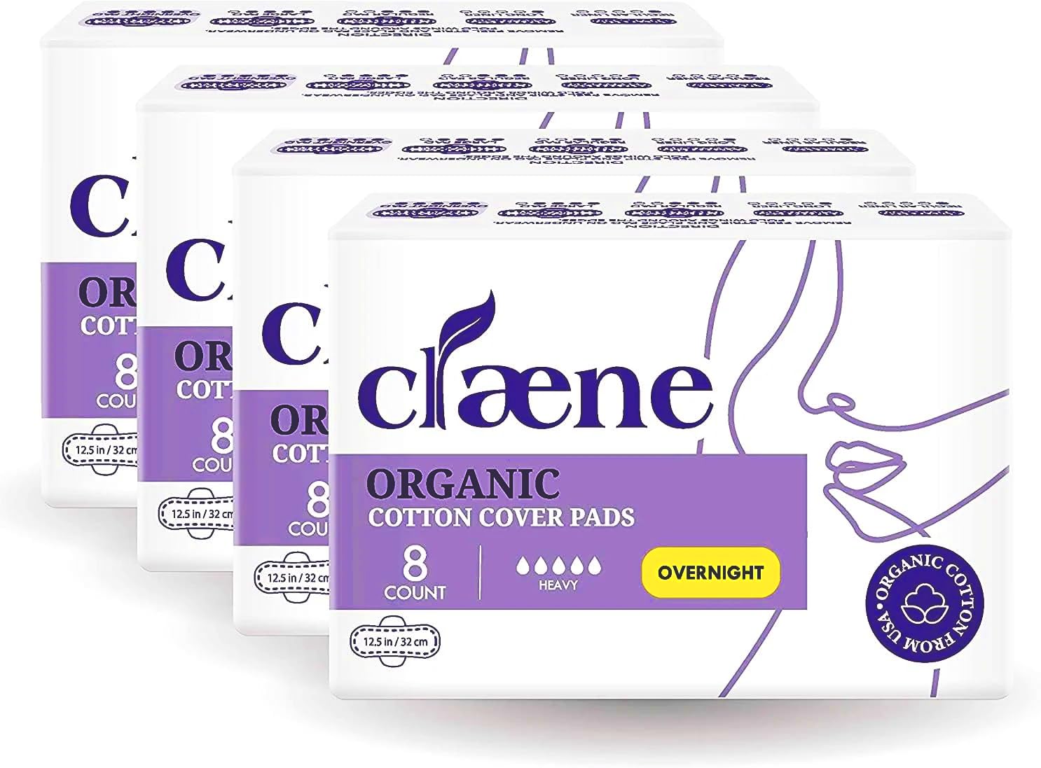 Organic Cotton Cover Pads for Women - Cruelty-Free, Unscented & Breathable Overnight Sanitary Pads (32 Count) | Vegan, Natural Menstrual Napkins with Wings | Perfect for Heavy Flow Nights & Comfortable Sleep