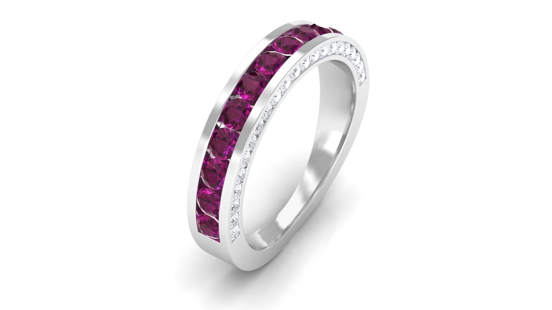 2 CT Natural Rhodolite & Moissanite Ring in 14K Solid Gold - Red Rhodolite Semi Eternity Band with Channel Setting | Perfect for Anniversary Gifts, Valentine's Day & Special Occasions