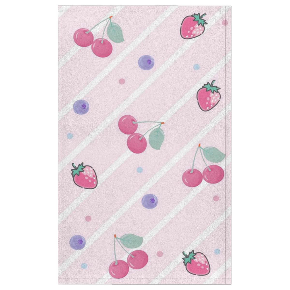 AUUXVA Set of 2 Strawberry Cherry Stripe Kitchen Dish Towels - Super Absorbent Dishcloths & Tea Towels with Hanging Loop - Perfect for Kitchen, Dining, Housewarming Gifts & New Home Decor (18x28 Inches)