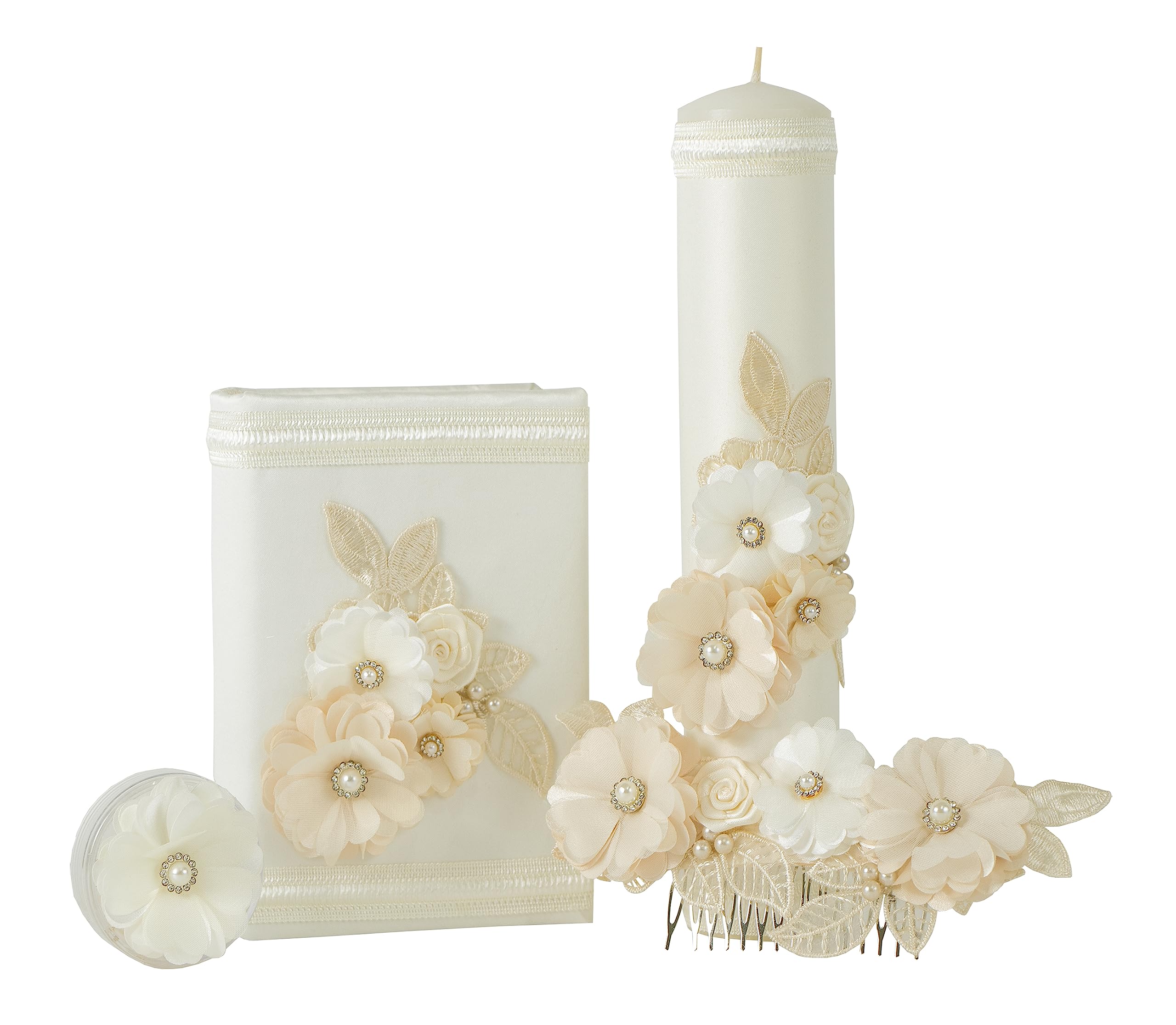 PALOMA RUBIO First Communion Candle - Mexican Comb Ivory Nude Set for Religious Ceremonies & Baptisms
