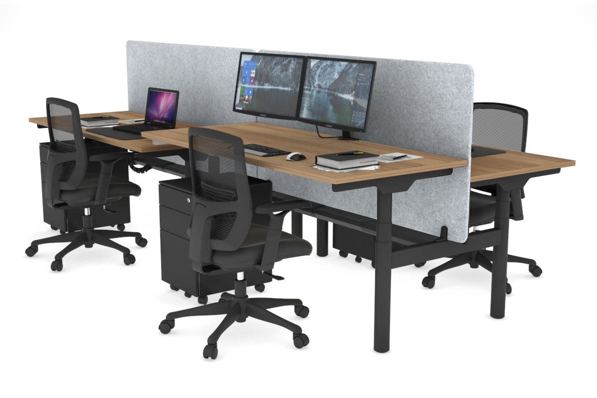Flexi Premium Height Adjustable 4-Person H Bench Workstation - Black Frame [1400L x 700W] - Ideal for Office, Coworking Spaces & Home Workstations