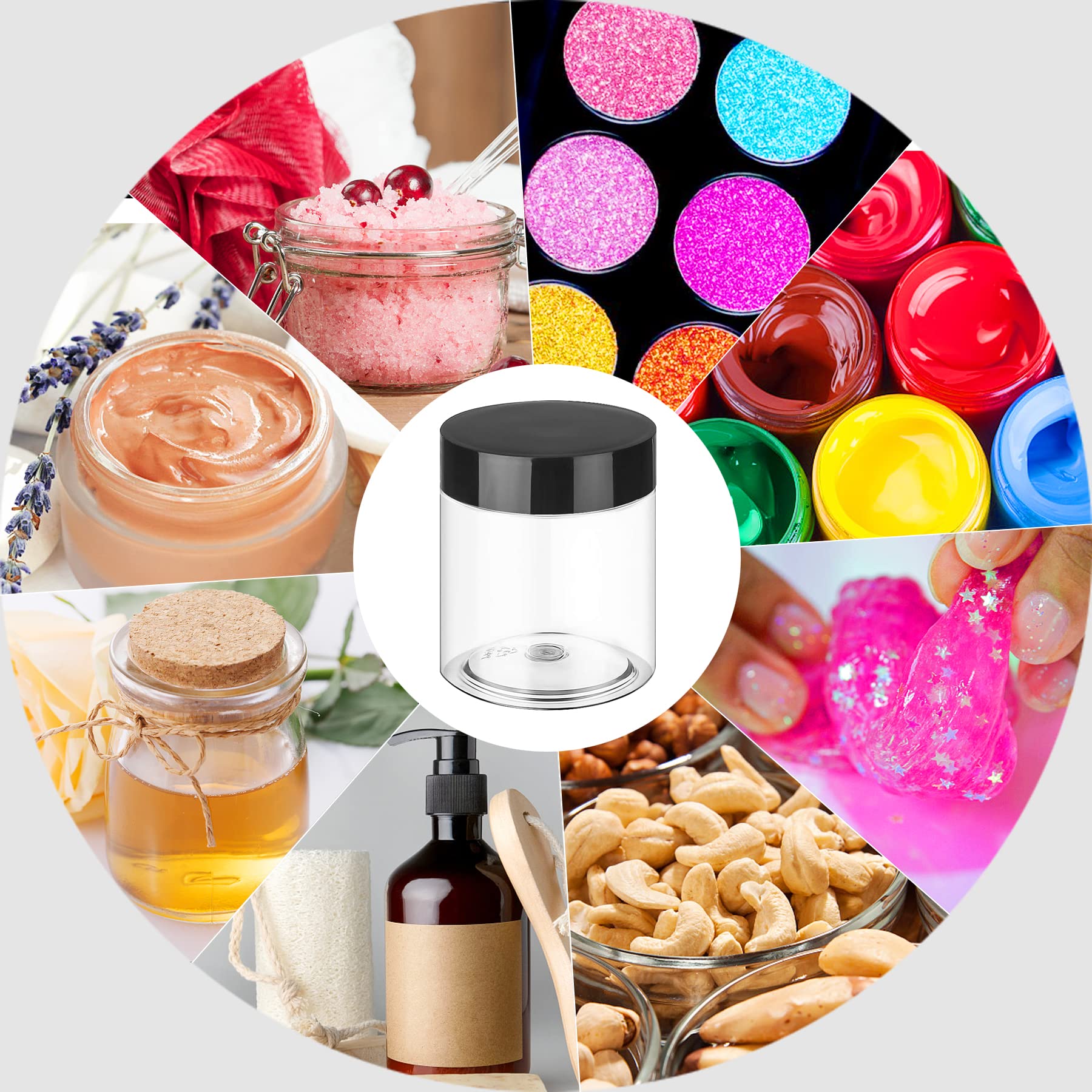 8OZ Clear Plastic Jars with Black Lids (36PCS) - Leak Proof Small Cosmetic Containers for Lotion, Cream, Slime & Travel Essentials | Refillable Round Sample Jars for DIY, Beauty Products & Storage