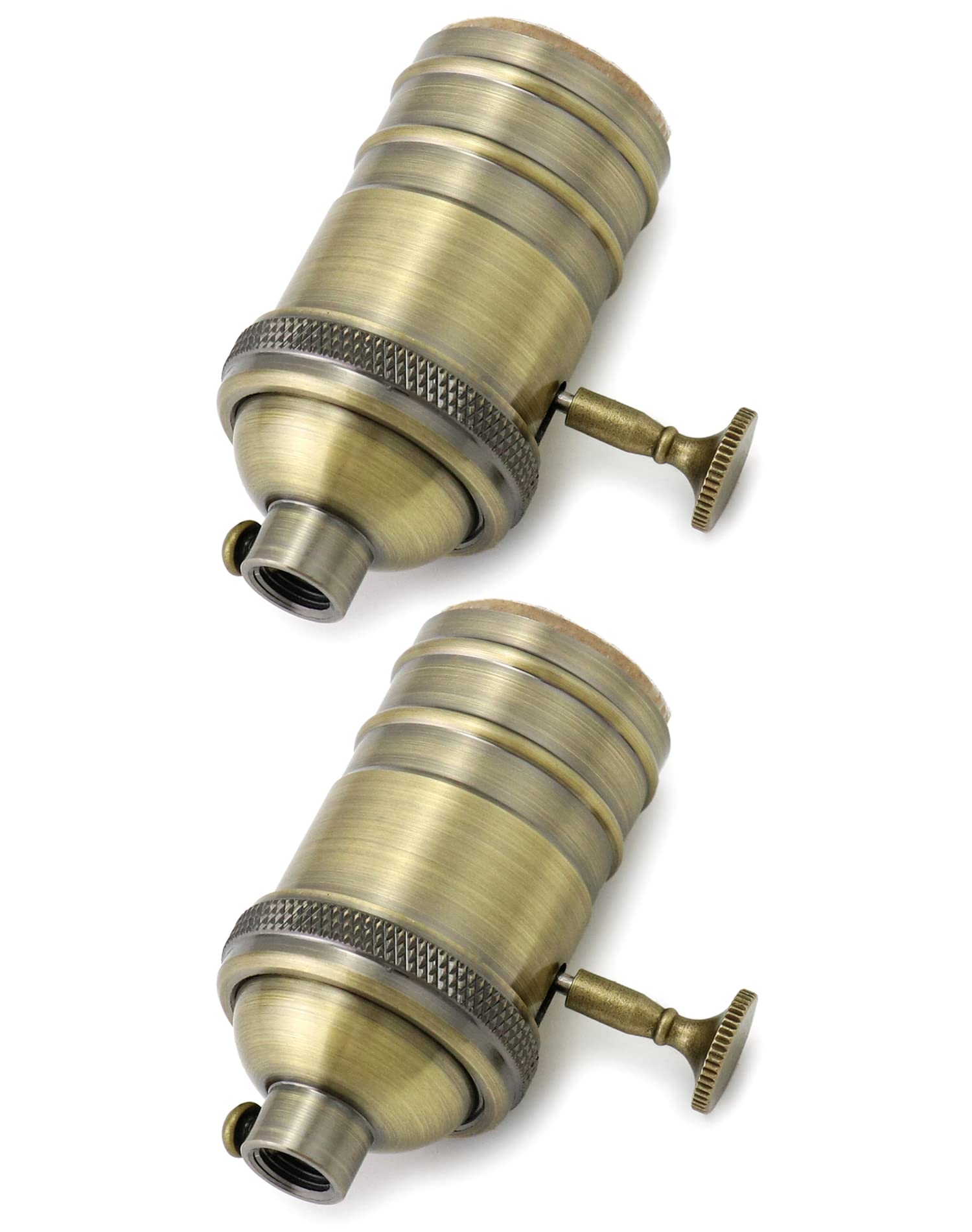 QWORK E26/E27 Lamp Socket with Vintage Rotary Switch - Antique Brass Table & Floor Lamp Base - 2-Pack for Home, Office & Cafe Lighting Repair & DIY Projects