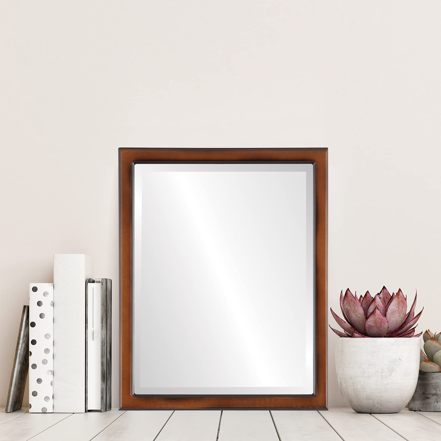 OVALCREST Rectangle Beveled Wall Mirror - Walnut Finish 20x26 Inches - Modern Home Decor Mirror for Living Room, Bedroom & Entryway - Toronto Style Framed Mirror