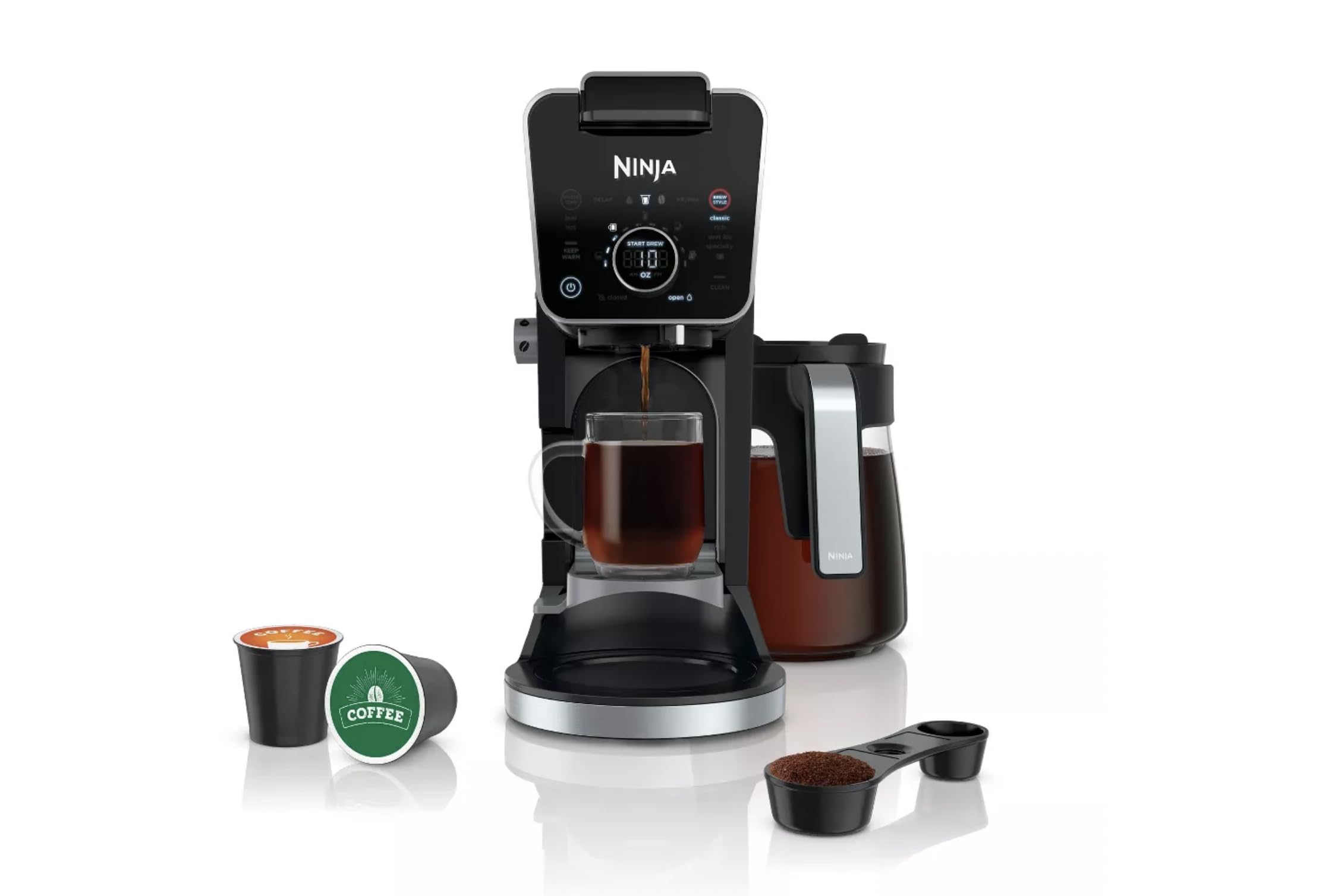 **Ninja CFP301 DualBrew Pro Specialty 12-Cup Coffee Maker with Glass Carafe – Single-Serve for K-Cup Pods & Ground Coffee, 4 Brew Styles, Built-in Frother & Hot Water System – Perfect for Home, Office & Entertaining (Black)**