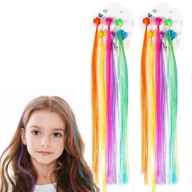 Colorful Kids Hair Clips & Braids - 12PC Hair Extensions for Girls, Party & School Styles