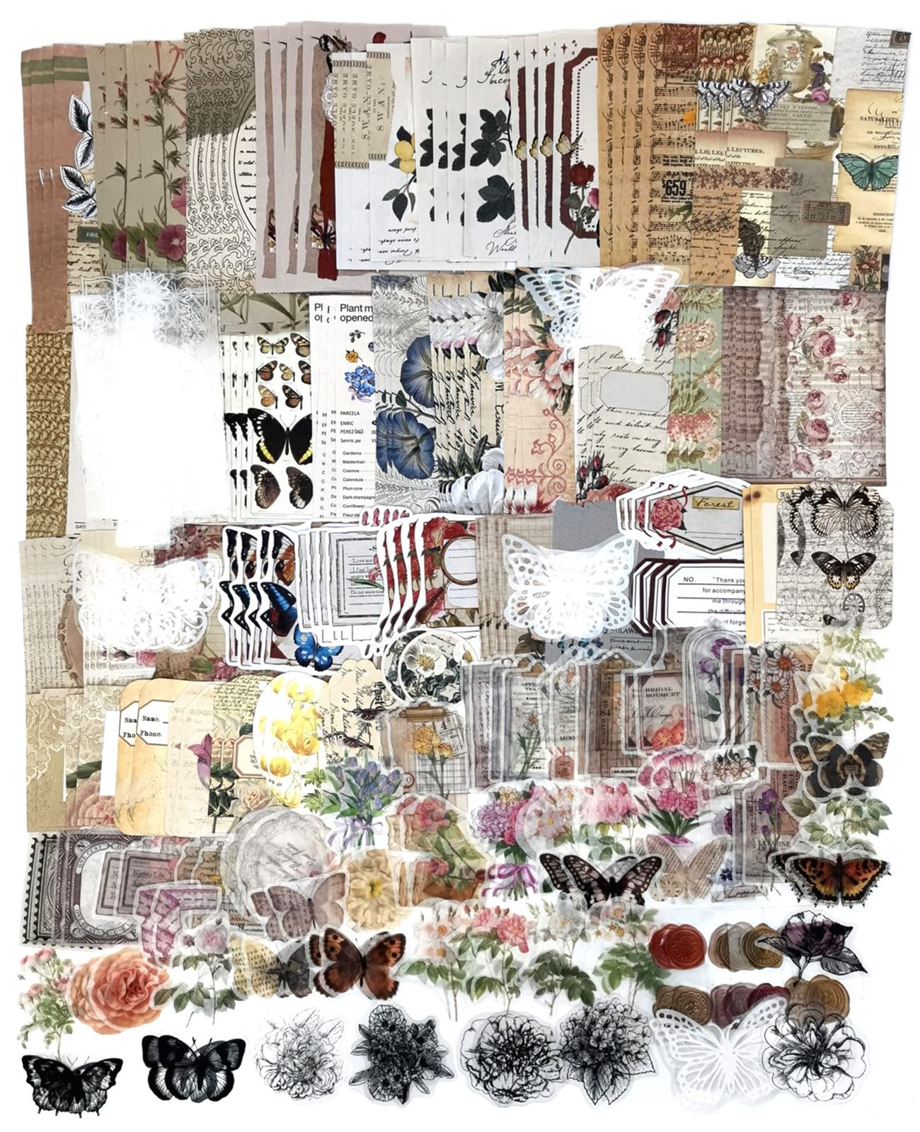 260PCS Vintage Journaling Scrapbooking Supplies Kit - Floral Butterfly Stickers, Ephemera Papers for Bullet Journals, Junk Journals, Planners, Collage Crafts, Notebooks & Albums | Perfect for DIY Scrapbooking, Memory Keeping and Creative Gift Making