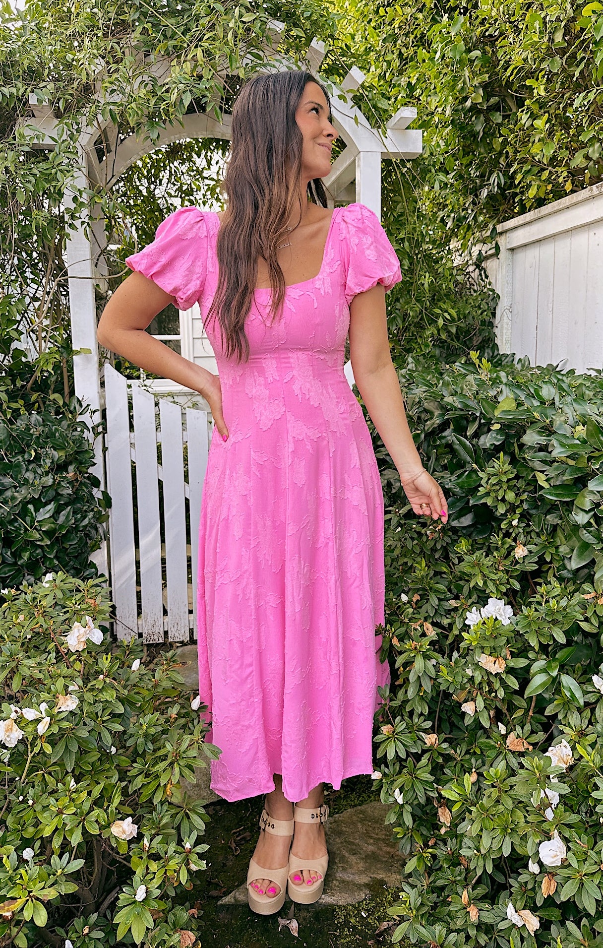 Mia Midi Dress Women's Floral Print Pink Clip Wrap Dress - Perfect for Summer Parties, Weddings & Date Nights