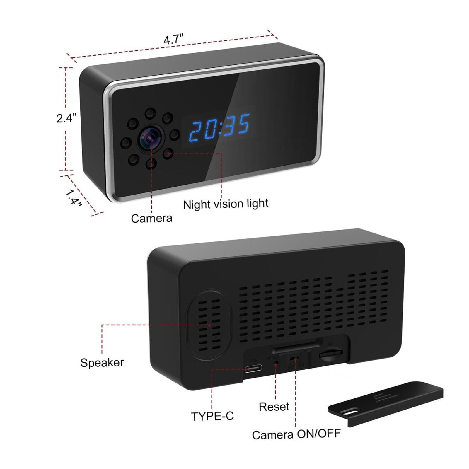 Bewinner 1080P WiFi Hidden Camera Alarm Clock - Home Security Camera with Audio & Motion Detection, Remote Monitoring Nanny Cam for Indoor Surveillance, Baby Monitoring & Office Security