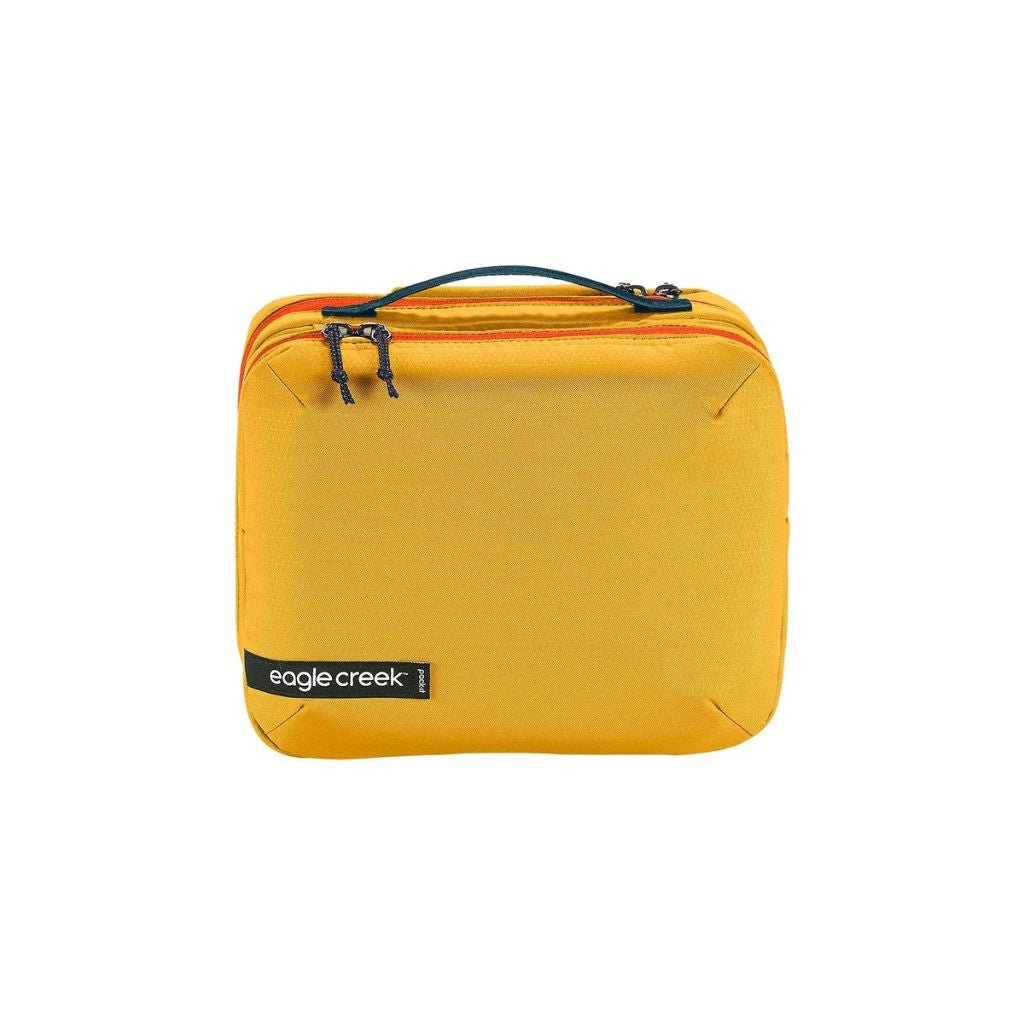 Eagle Creek PACK IT™ REVEAL Tri-Fold Toiletry Kit - Water-Resistant Travel Organizer for Toiletries & Cosmetics (Sahara Yellow) - Perfect for Air Travel, Camping & Gym Essentials