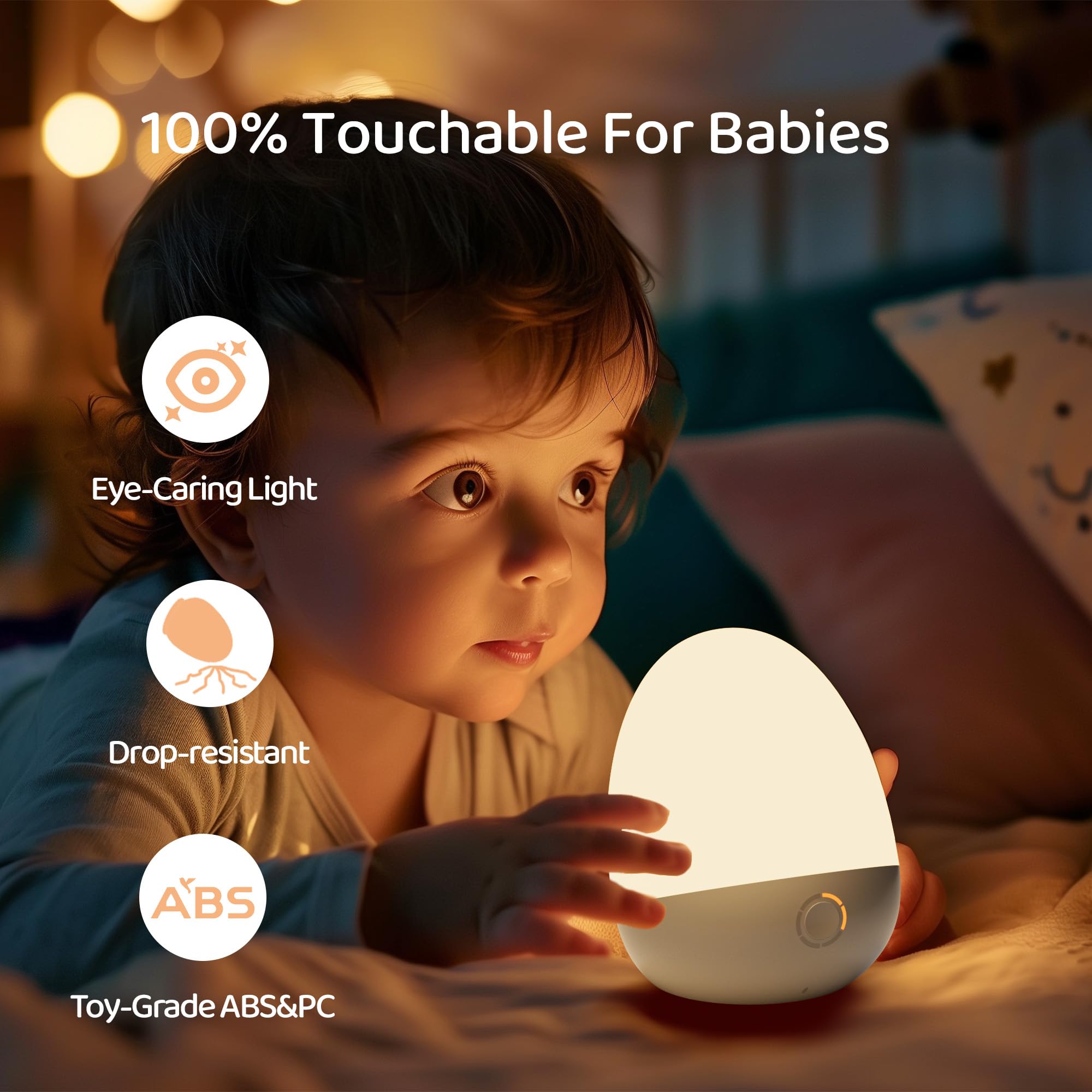 Rechargeable Touch Egg Night Light for Baby Nursery - Portable Kids Nightlight with 1-6H Feeding Timer, 3 Color Temperatures & Dimmable LED - Perfect for New Moms, Toddlers Bedroom, Breastfeeding & Diaper Changes