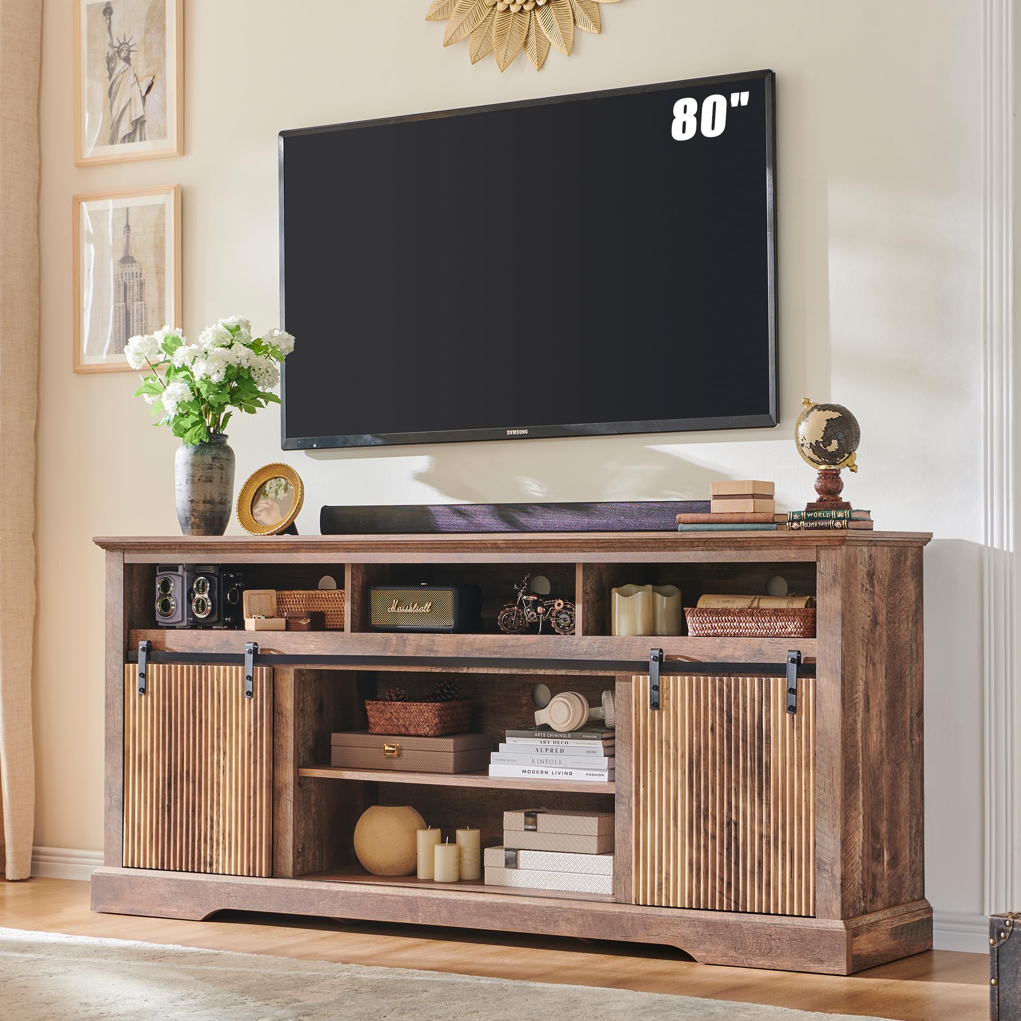 Modern Fluted TV Stand for 80 Inch TVs - 32