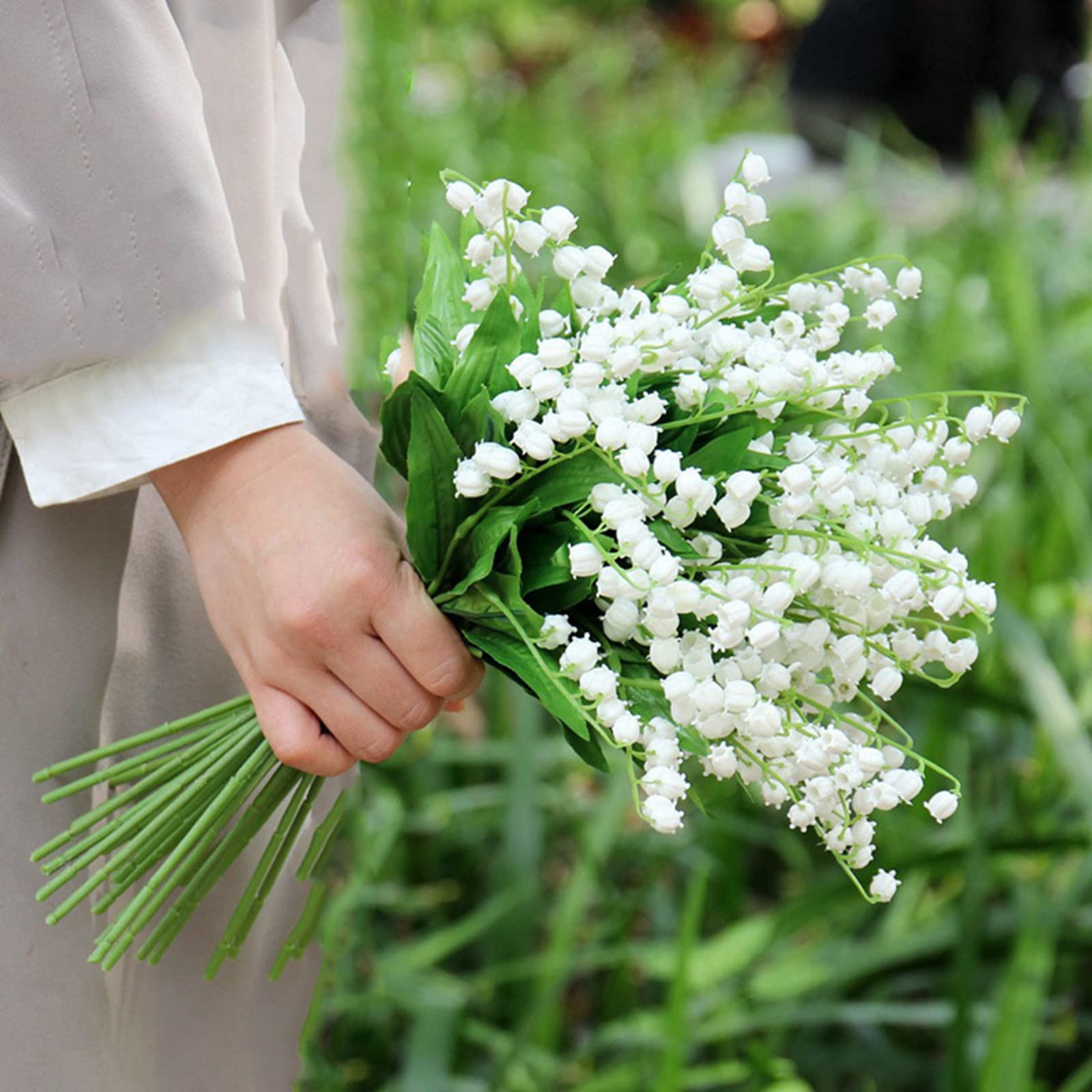3 Bunches Artificial Lily of The Valley Faux Flowers - White Wind Chime Orchid Bouquet for Wedding, Home, Baby Shower Party - Elegant Indoor Outdoor Garden Decor for Centerpieces, Table Settings & Special Events