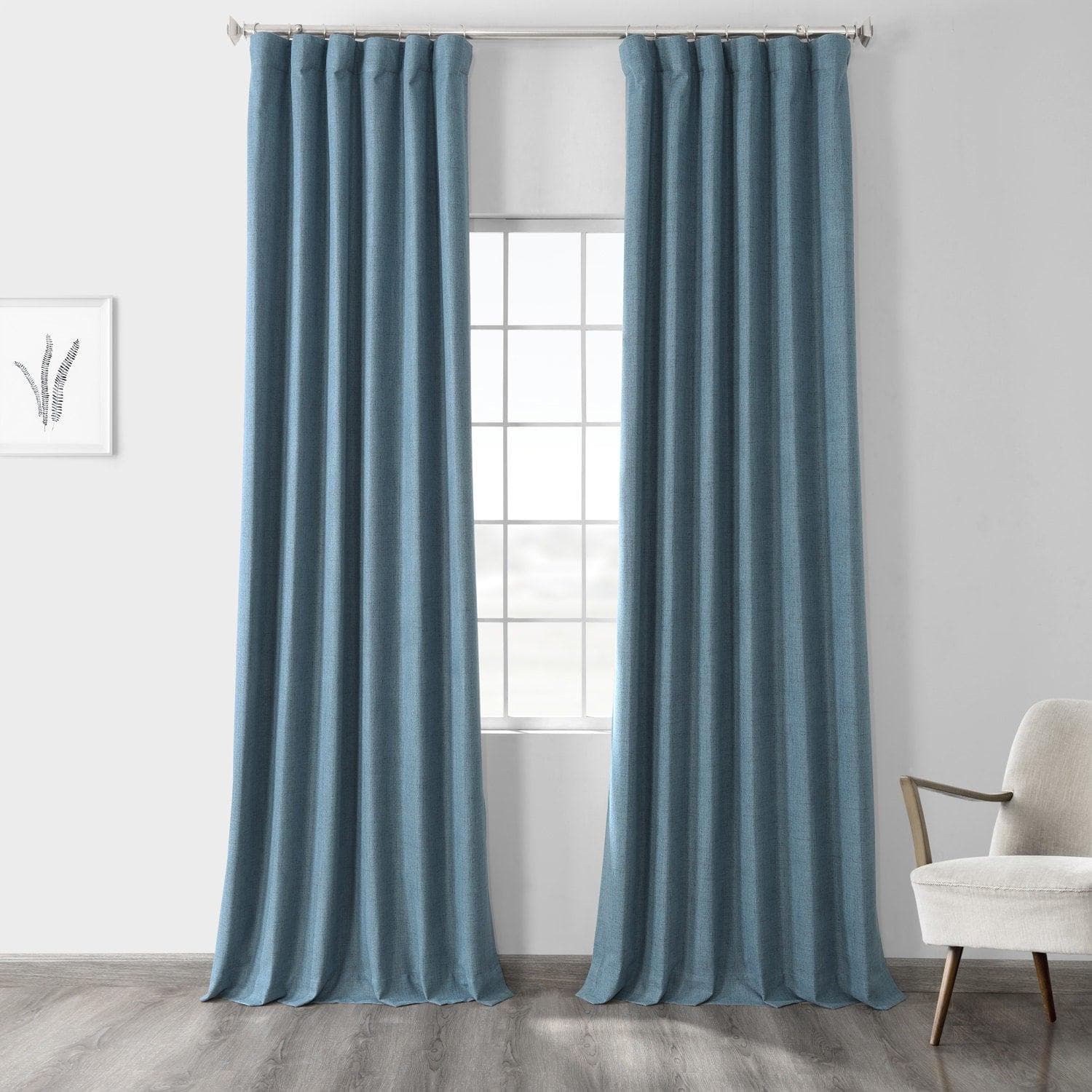 Ovation Blue Thermal Insulated Blackout Curtains - Linen Weave Design for Bedroom & Living Room - Noise Reducing & Energy Saving Window Treatments