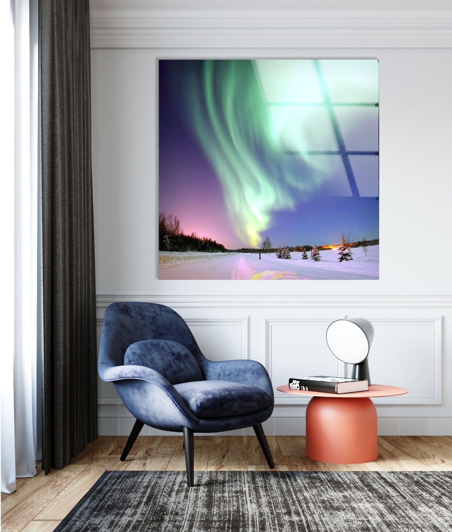 Aurora Borealis Turquoise Glass Wall Art - Handmade Northern Lights Decor for Living Room, Bedroom & Office - Stunning Blue Green Glass Mosaic for Home & Gifts