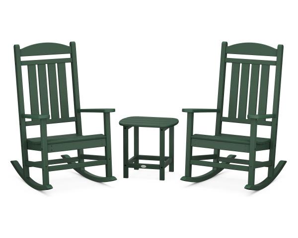 Premium Polywood Green Presidential Rocker 3-Piece Outdoor Furniture Set - Durable & Weather-Resistant Patio Seating for Garden, Porch, and Poolside Relaxation