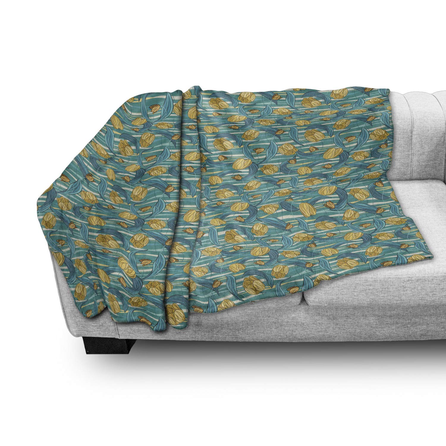 Ambesonne Floral Throw Blanket - Soft Fleece Couch Cover with Tulip Flowers Design, 60
