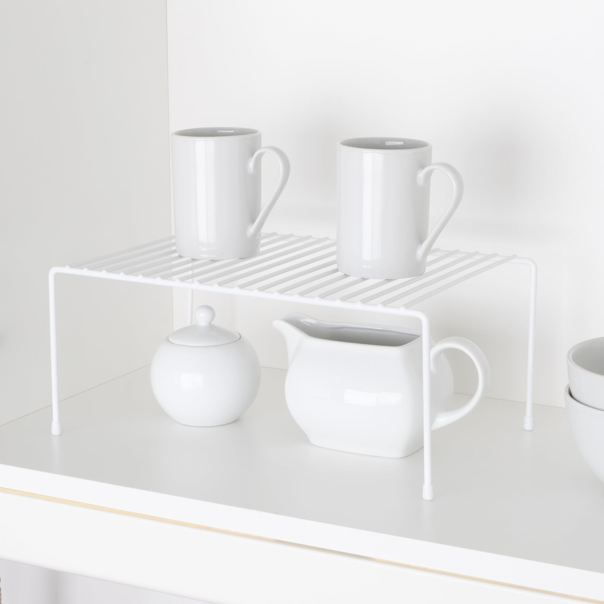 Smart Cabinet Storage Shelf Rack - Set of 6 Medium 8.5 x 13.25 Inch - Non-Slip Feet & Rust-Resistant Steel Frame - Kitchen Pantry Organizer for Cups, Dishes, Spices - Perfect for Countertop, Cabinet & Pantry Organization - White