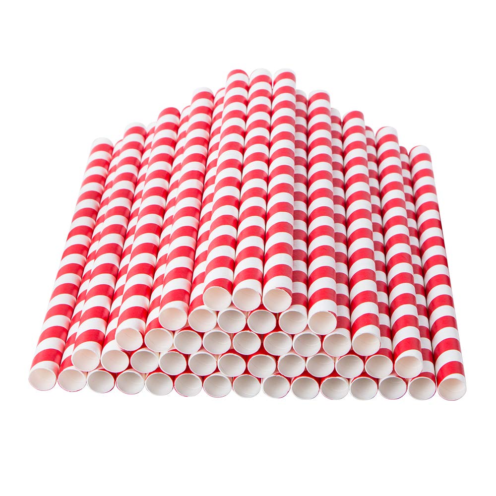 Webake 100-Pack Biodegradable Paper Straws - 0.4 Inch Wide Jumbo Drinking Straws, Eco-Friendly Red Striped Smoothie Straws for Bubble Tea, Milkshakes, Cocktails & Parties | Perfect for Home, Cafes & Restaurants