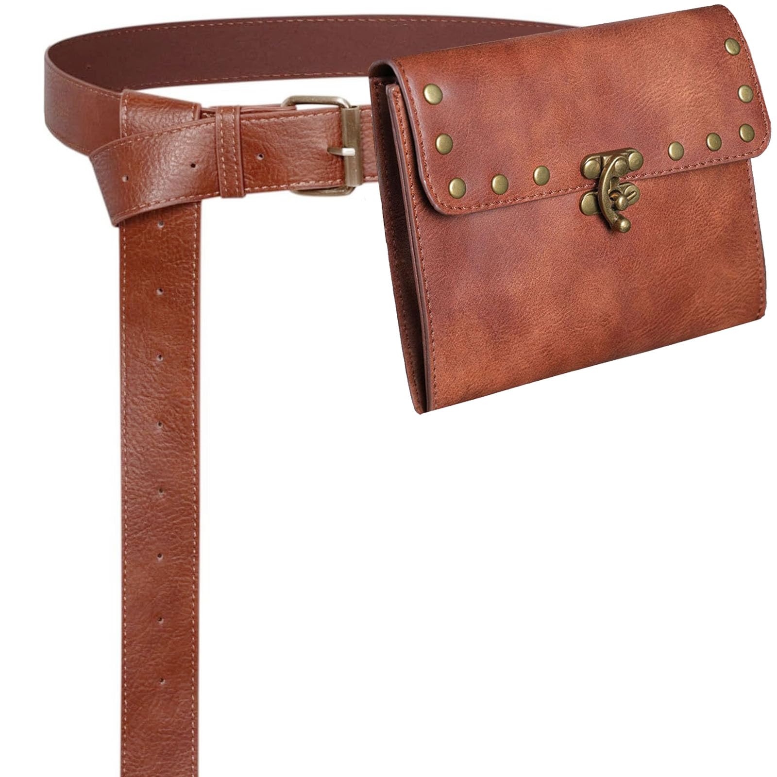 SUMGOGO Vintage Leather Fanny Pack for Women - Retro Waist Pouch with Cellphone Holder, Steampunk Medieval Renaissance Purse - Perfect for Cosplay, Renaissance Fairs & Everyday Use