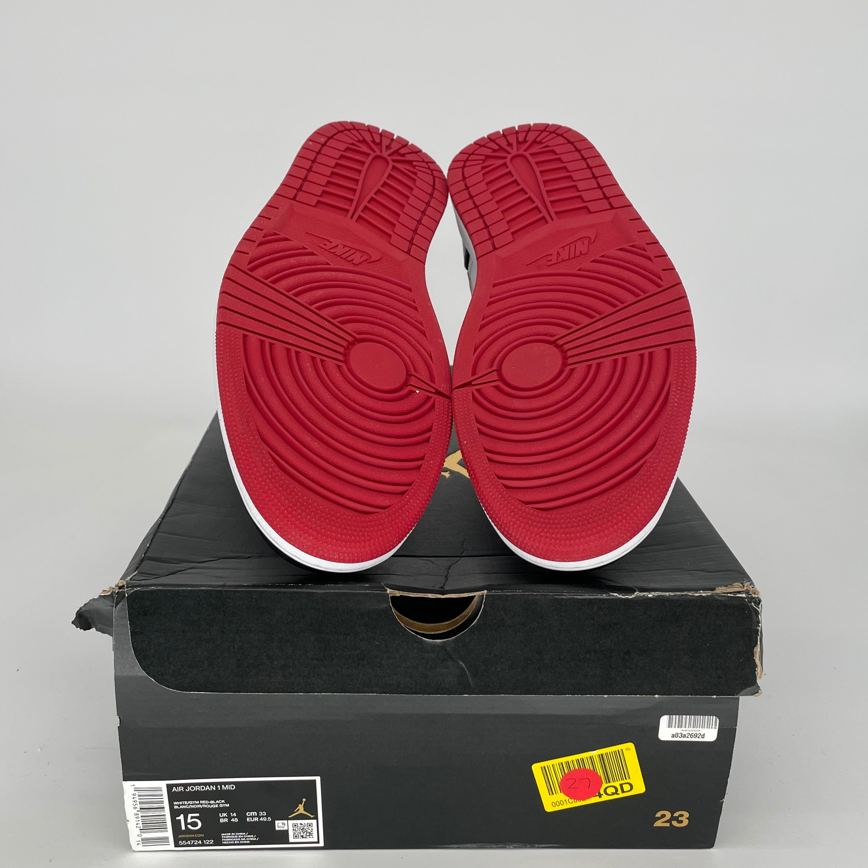 AIR JORDAN 1 MID GYM RED BLACK WHITE Men's Basketball Shoes Size 15 (554724-122) - Perfect for Streetwear, Sneaker Collection & Casual Sports