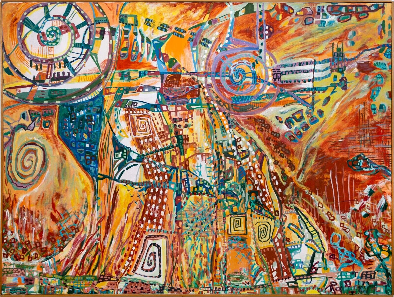 Alan Watson Conflagration Abstract Surrealism Framed Oil Painting on Canvas 1986 - Modern Artwork for Home Decor, Office & Gallery Display