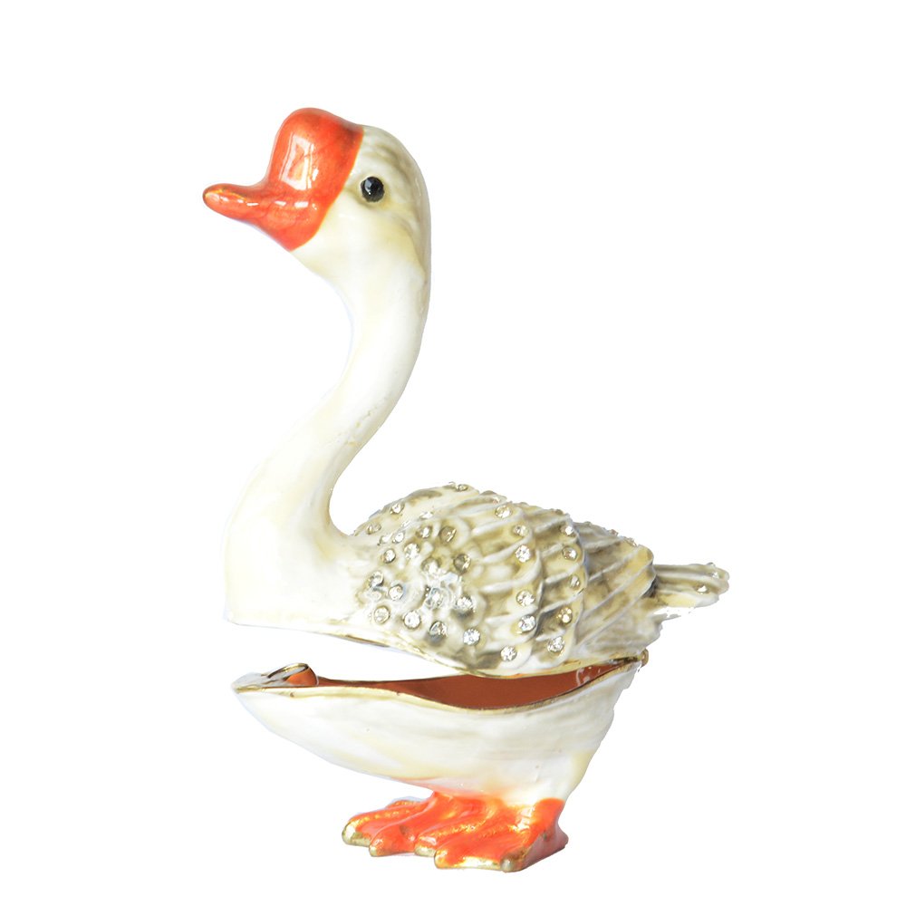 Grey Goose Hand-Painted Decorative Jewelry Box with Hinged Lid - Ring & Earring Organizer, Farm Animal Figurine Collectible - Perfect for Gift Giving, Home Decor & Jewelry Storage