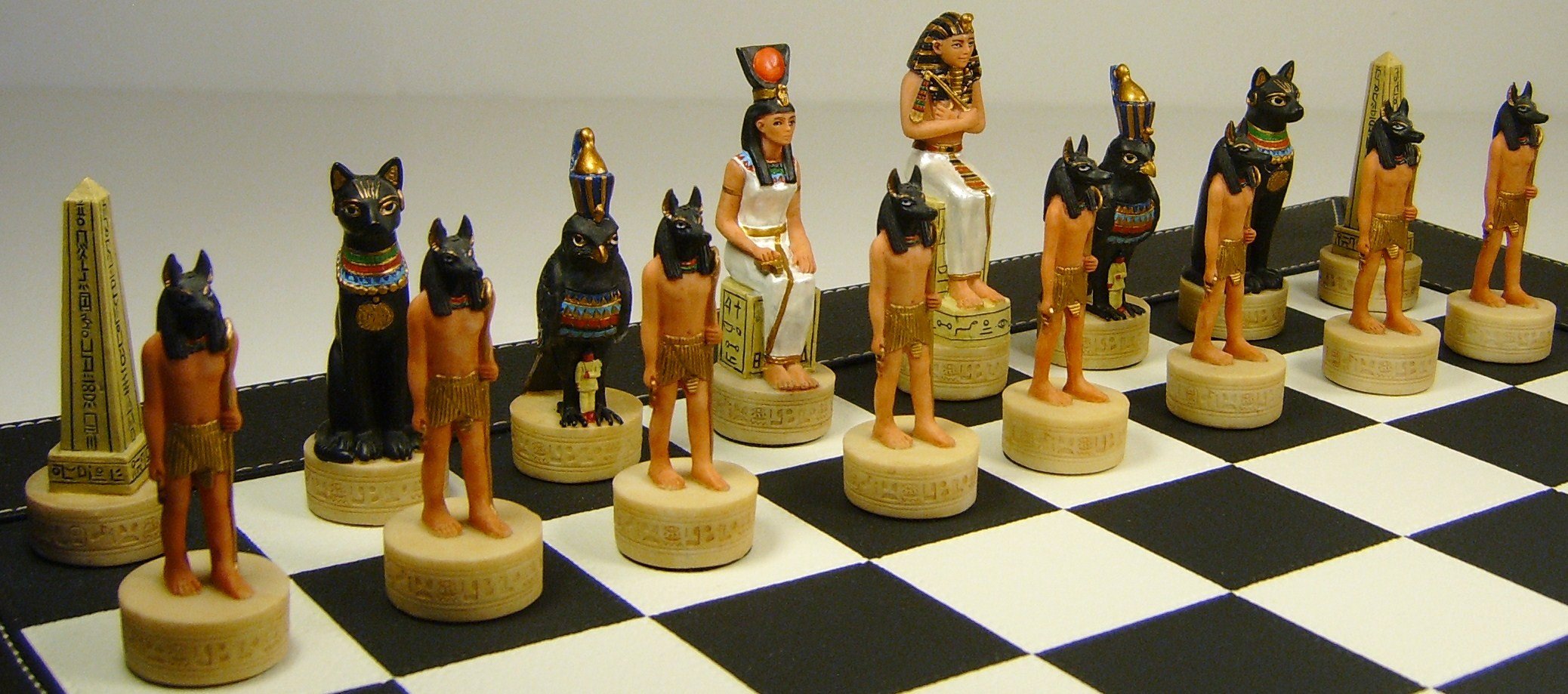 Hand-Painted Egyptian Chess Set with 18