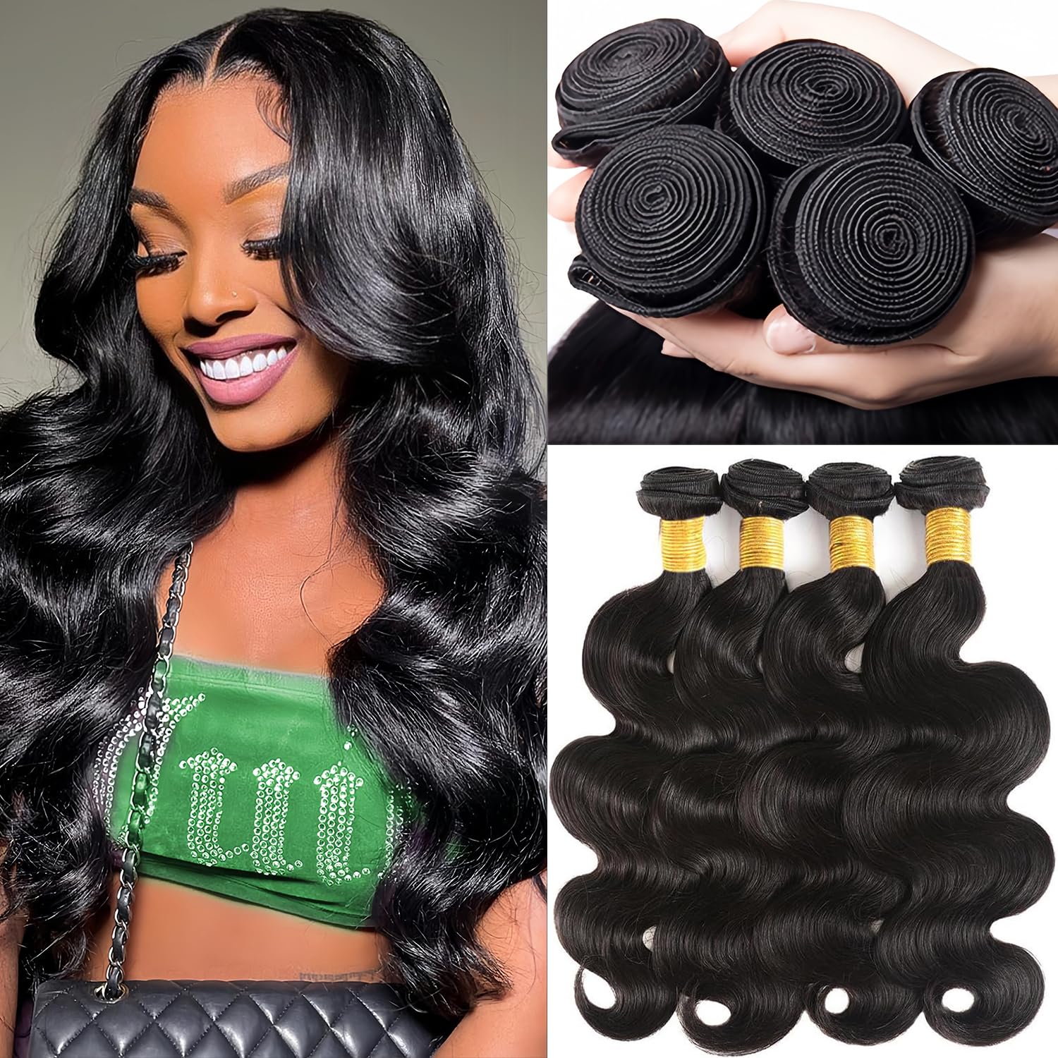 12A Brazilian Human Hair Bundles 20 22 24 26 Inch Body Wave Weave Hair Extensions - 100% Unprocessed Natural Black Hair (4 Bundles) - Perfect for Salon Styling, Daily Wear & Special Occasions