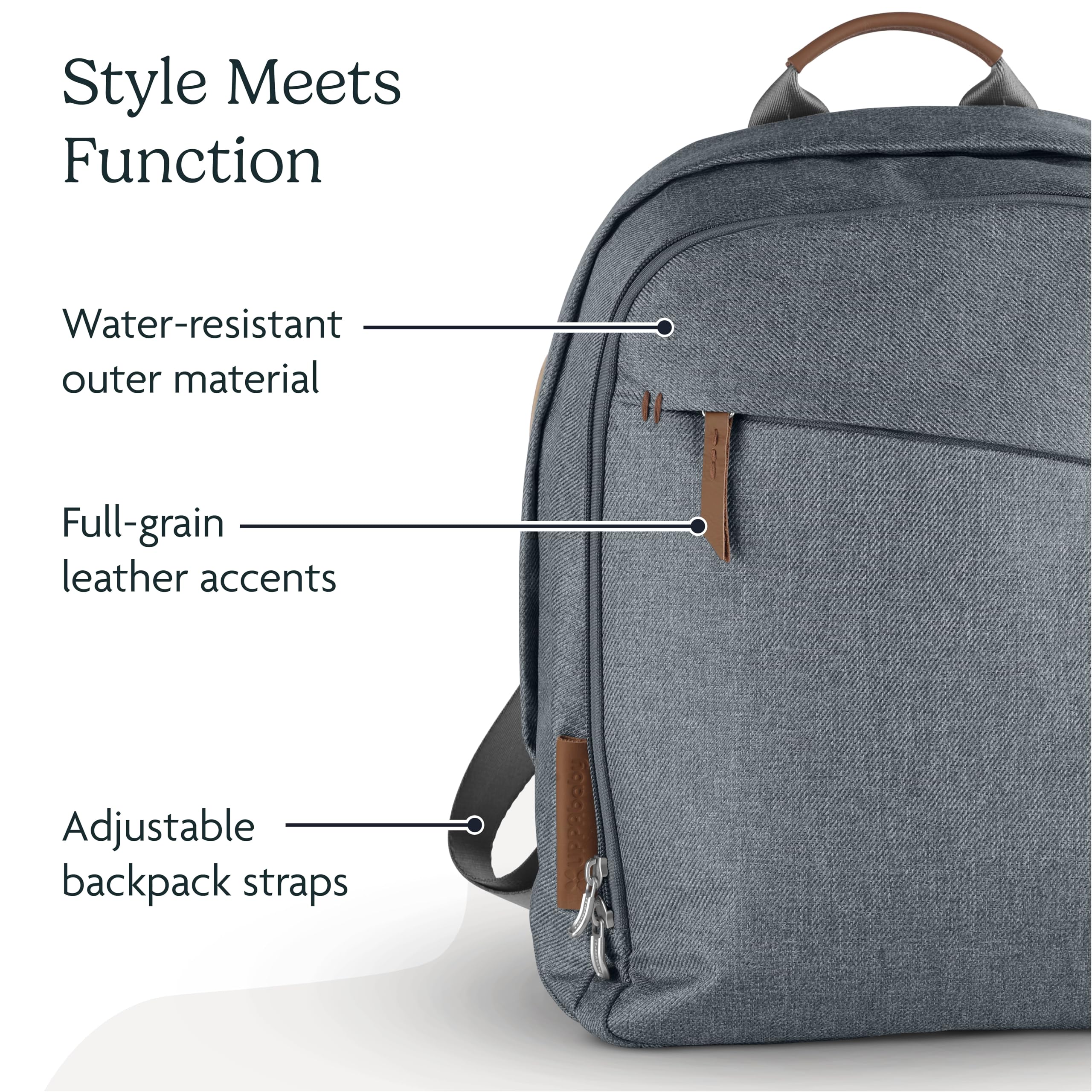 UPPAbaby Diaper Backpack with Multiple Storage Compartments, Stroller Strap Attachment, Insulated Bottle Pocket & Changing Pad - Dark Taupe/Chestnut Leather - Perfect for Parenting, Travel & On-the-Go Baby Care