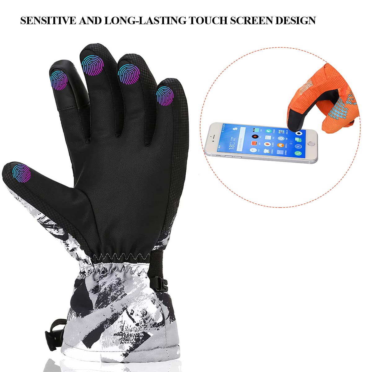 ZEAUBiM Kids Winter Waterproof Ski Gloves - Warm Touchscreen Snowboard Gloves for Boys & Girls | Perfect for Skiing, Snowboarding & Outdoor Winter Activities