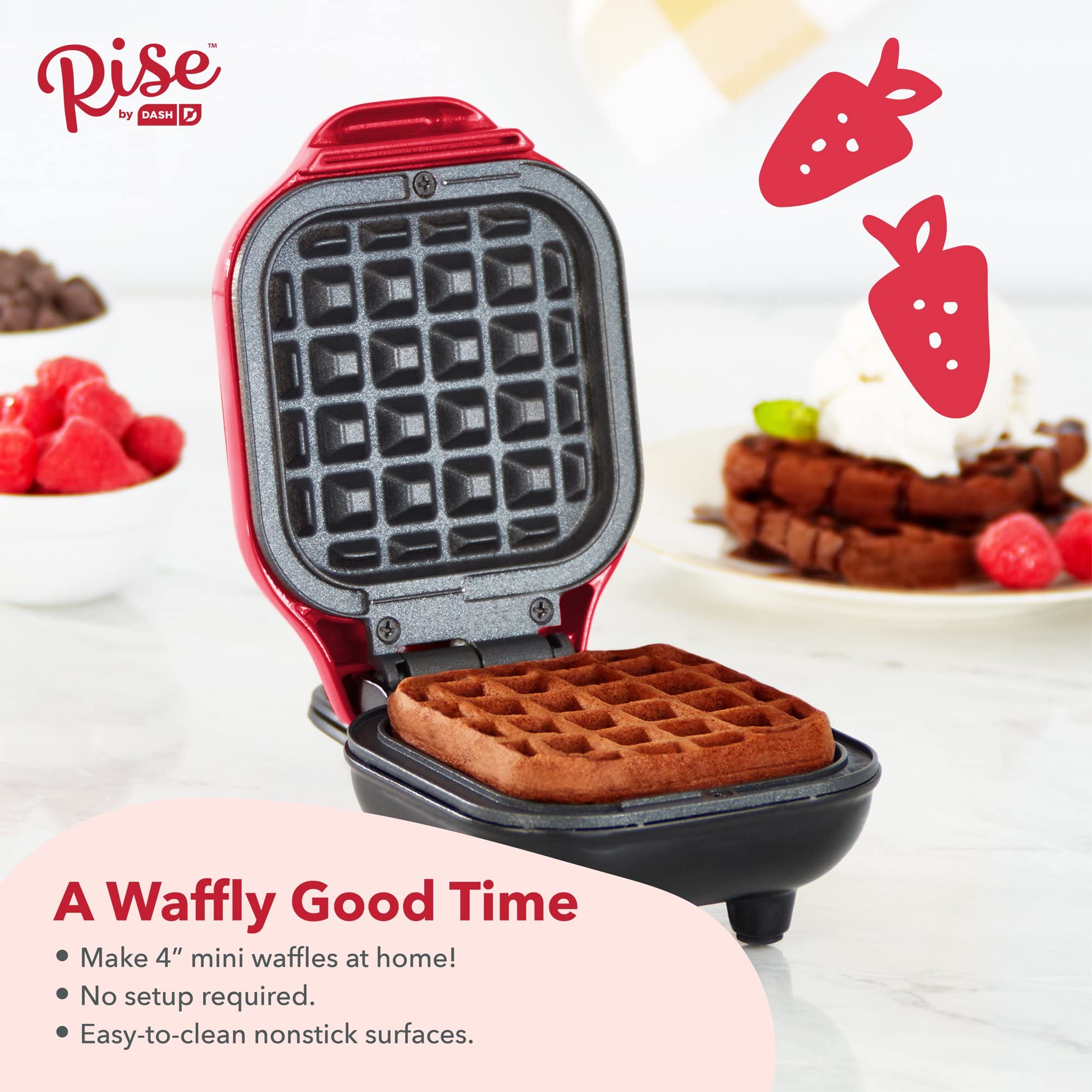 Dash Mini Waffle Maker - Compact Red Waffle Iron for Quick Breakfast, Snacks & Desserts | Perfect for Home, Office or Dorm Use