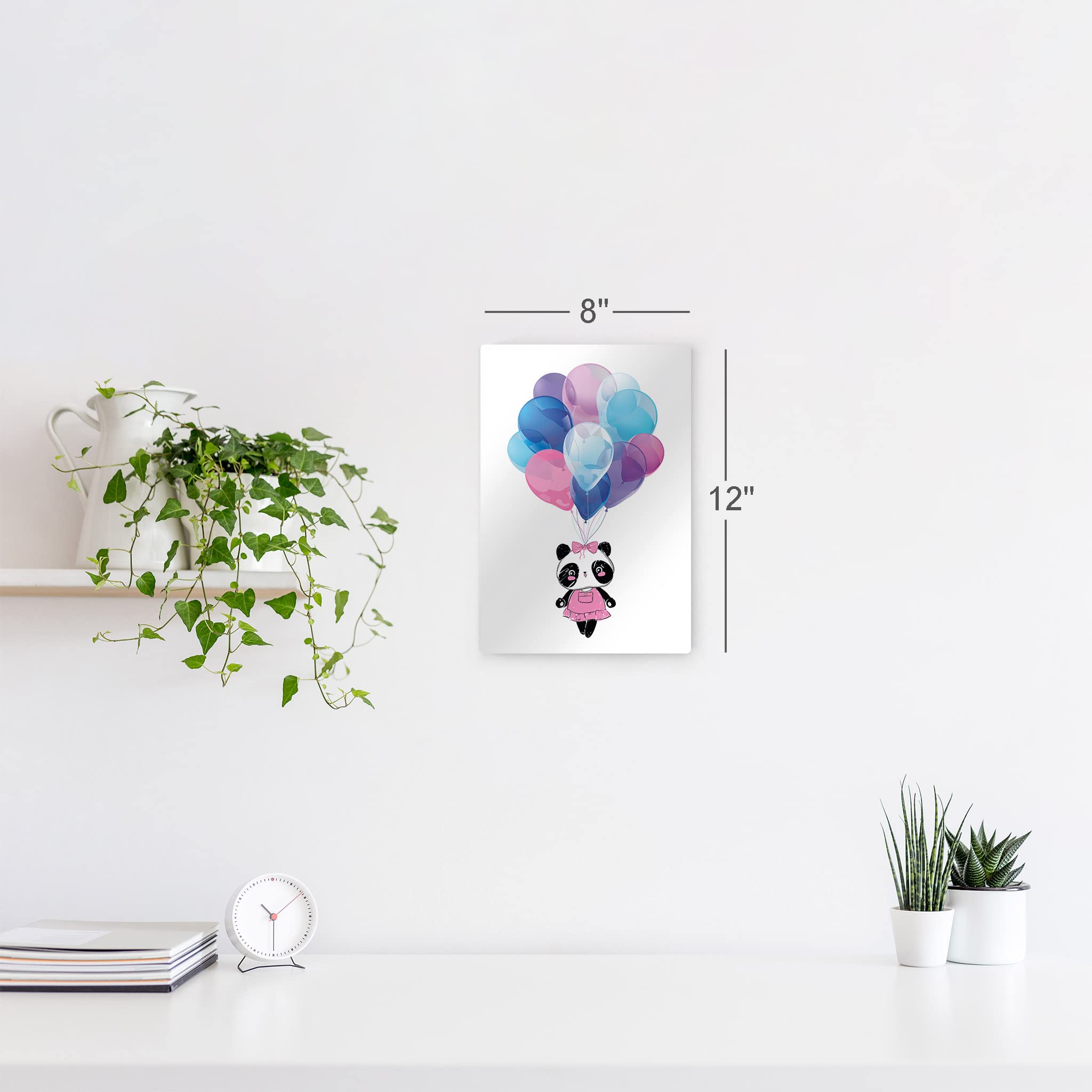 Flying Cute Baby Panda in Pink Dress with Balloons - Metal Wall Art Print for Nursery, Kids Room & Home Decor (24x16 Inch) | Animal Illustration Artwork | Made in USA | Perfect for Baby Showers, Birthday Gifts & Nursery Wall Decor