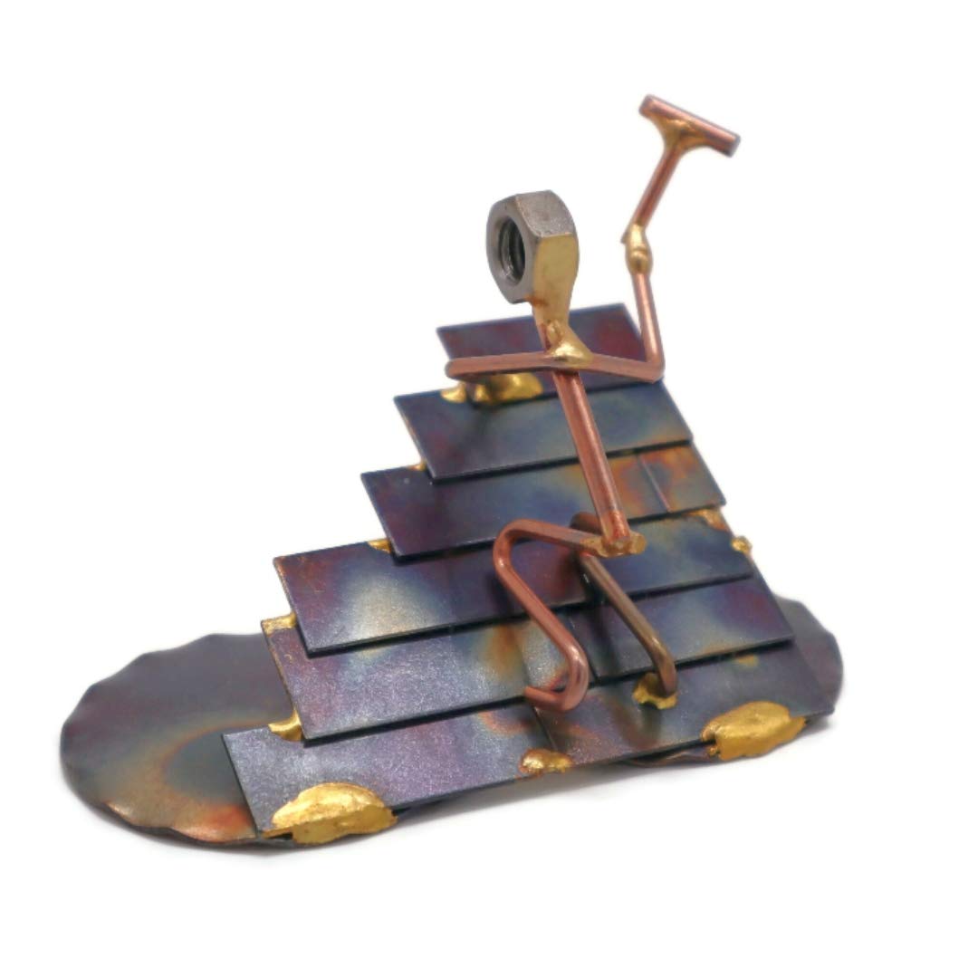 Handmade Metal Roofer Figurine - Unique Welded Metal Art & Recycled Steel Sculpture - Office Desk Decor, Gift for Roofers - Made in USA - Perfect for Home Office, Construction Themed Decor & Coworker Gifts