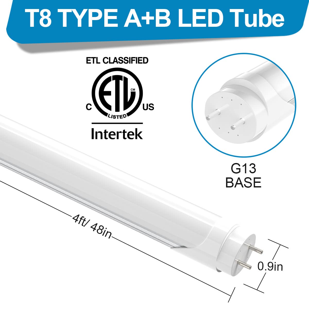 CNSUNWAY 4FT LED Tube Light T8 6000K Daylight White - 2400LM Super Bright, Type A+B Plug & Play or Ballast Bypass, Frosted Cover (10-Pack) - Perfect for Office, Warehouse & Garage Lighting