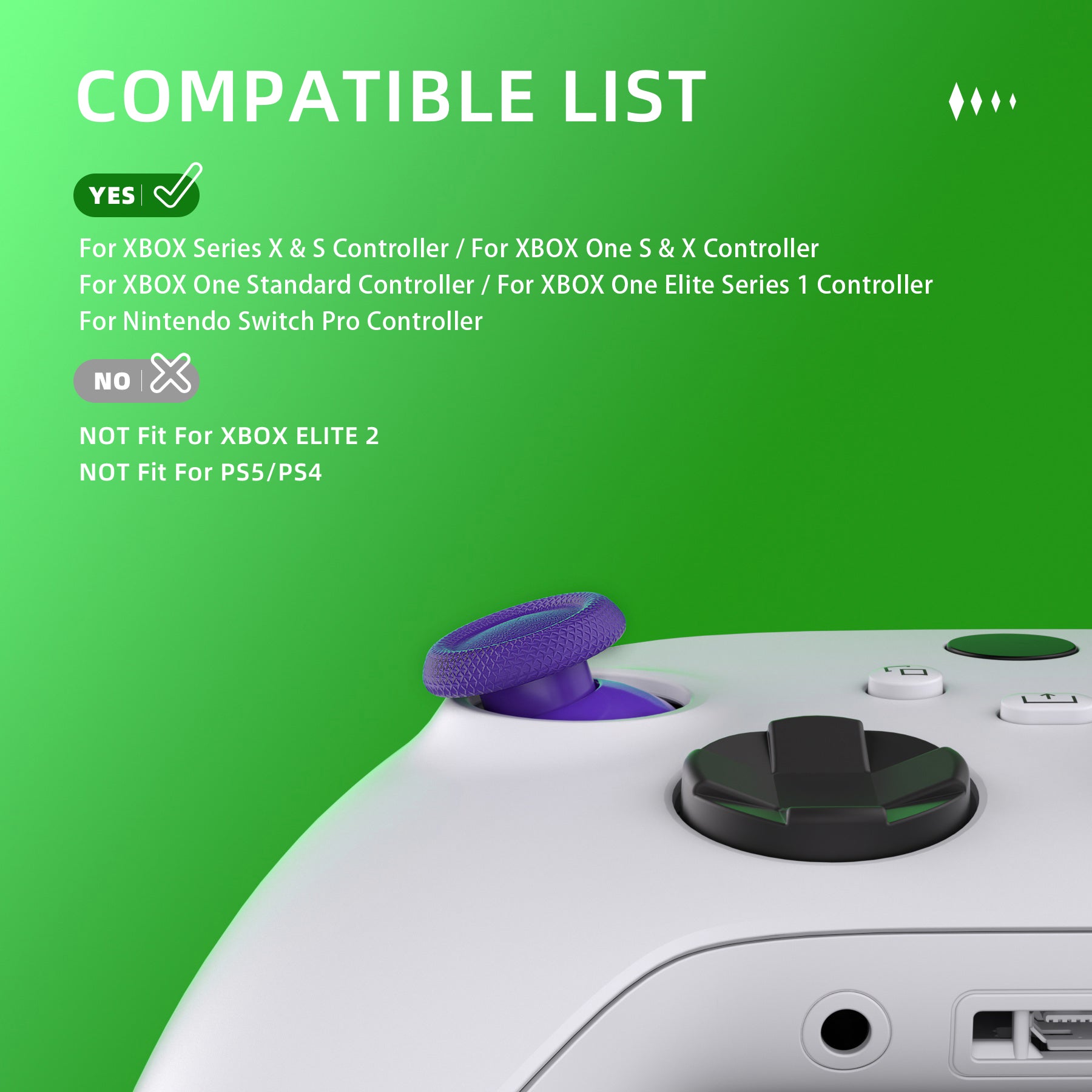 eXtremeRate Interchangeable Thumbsticks for Xbox Core/One S/X/Elite V1 & Nintendo Switch Pro Controller - Purple Analog Joystick Replacement - Perfect for Gaming, FPS, Racing & Long Play Sessions