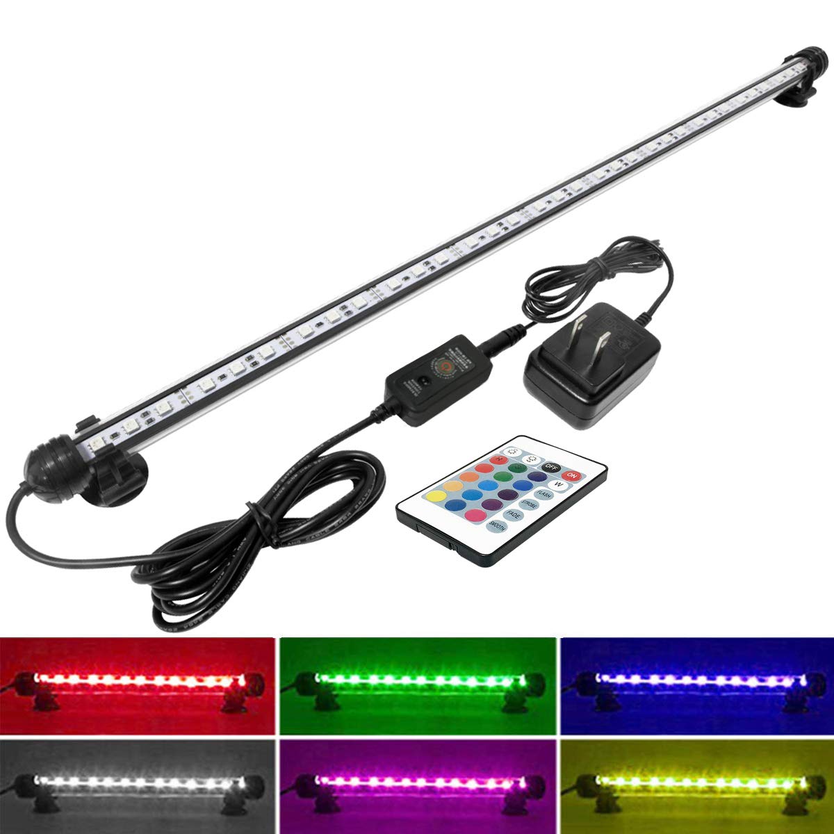 MingDak LED Aquarium Light with Wireless Remote Control - RGB Color Changing & Adjustable Brightness Submersible Fish Tank Light for Freshwater & Saltwater Tanks - Perfect for Home, Office & Aquarium Decoration