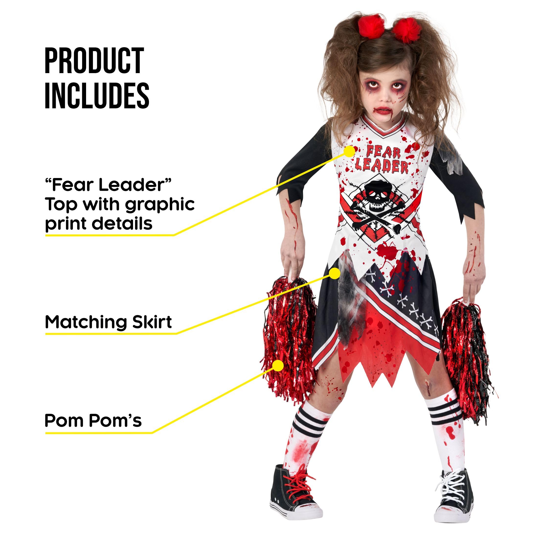 Scary Zombie Cheerleader Halloween Costume for Girls | Morph Zombie Fearleader Outfit | Perfect for Halloween Parties, Trick-or-Treating & Cosplay