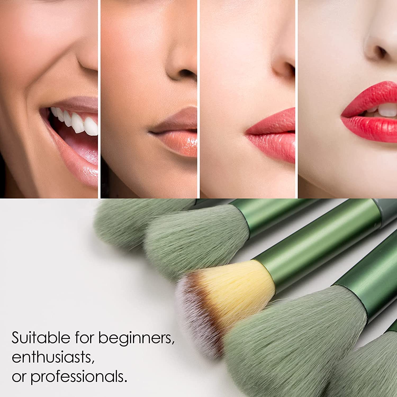 **Professional 13-Piece Makeup Brushes Kit - Calyrex Face & Eyeshadow Brushes Set for Foundation, Blending & Contouring | Travel-Friendly Makeup Tools for Beginners & Enthusiasts (Green) | Perfect for Everyday Makeup, Travel & Professional Use**