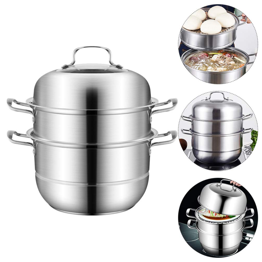 **Hemoton 1-Piece Stainless Steel Steamer Pot – 3-Layer Thickened Design for Cooking, Steaming & Soup Making | Durable & Practical Kitchen Cookware for Healthy Meals**    *(Use Cases: Perfect for steaming vegetables, fish, dumplings, or making soups, broths, and baby food. Ideal for home kitchens, restaurants, and meal prep.)*