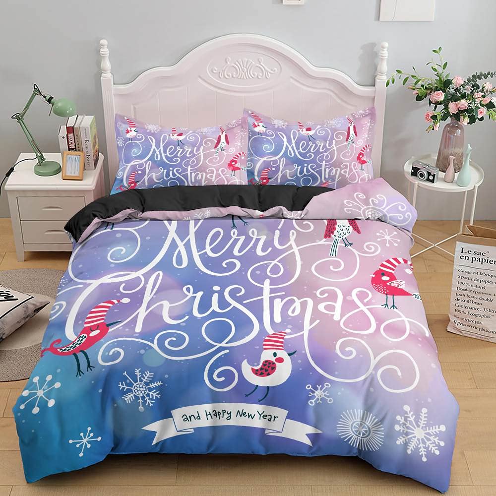 Christmas Bird Print Duvet Cover Set - Purple Holiday Bedding for Queen, King & Twin Size | Soft & Cozy Quilt Cover with Pillowcases for Adults & Kids | Perfect for Festive Home Decor & Winter Warmth