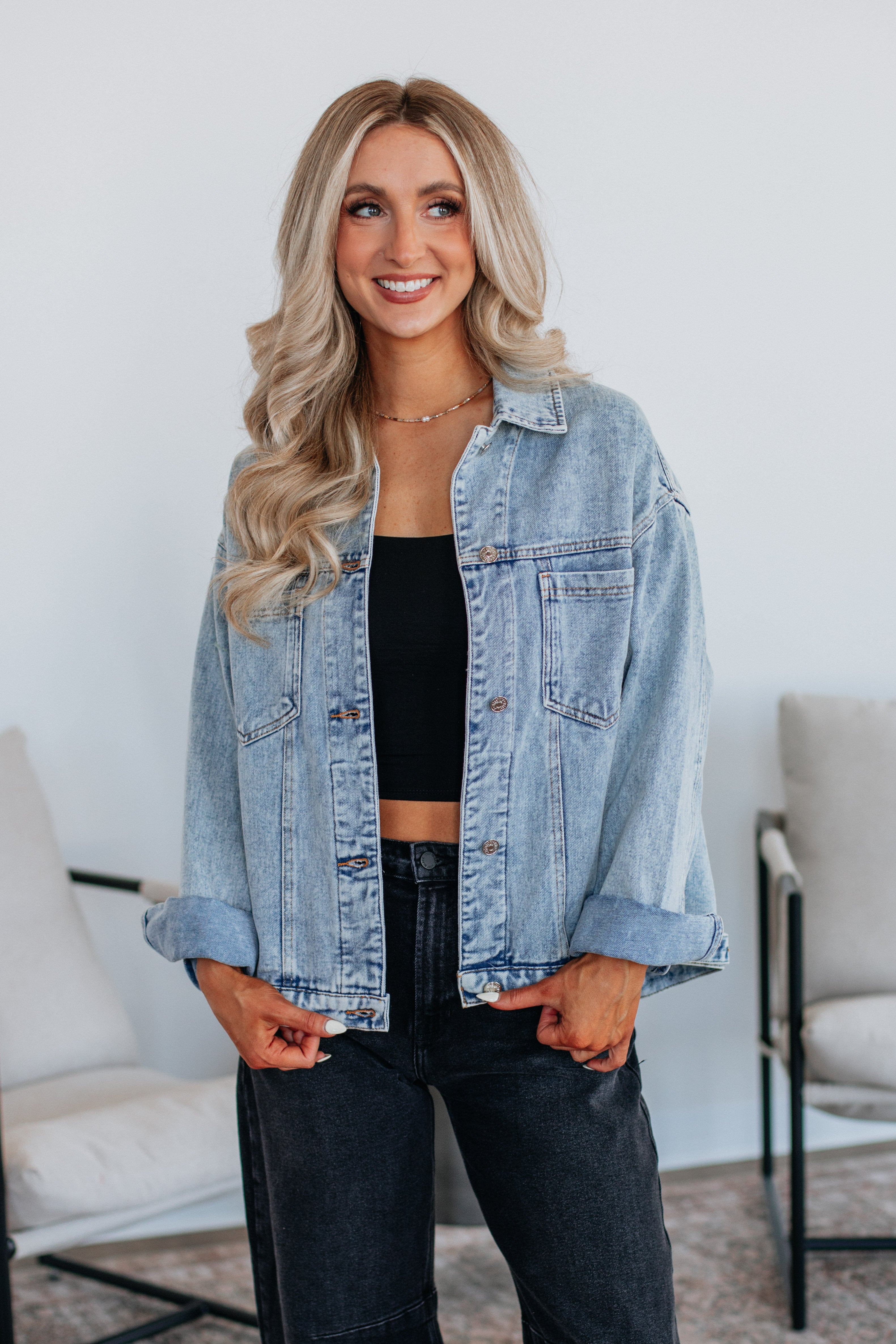 Jessi Denim Jacket Women's Light Wash Distressed Vintage Style - Perfect for Casual Outfits, Streetwear & Spring Layering