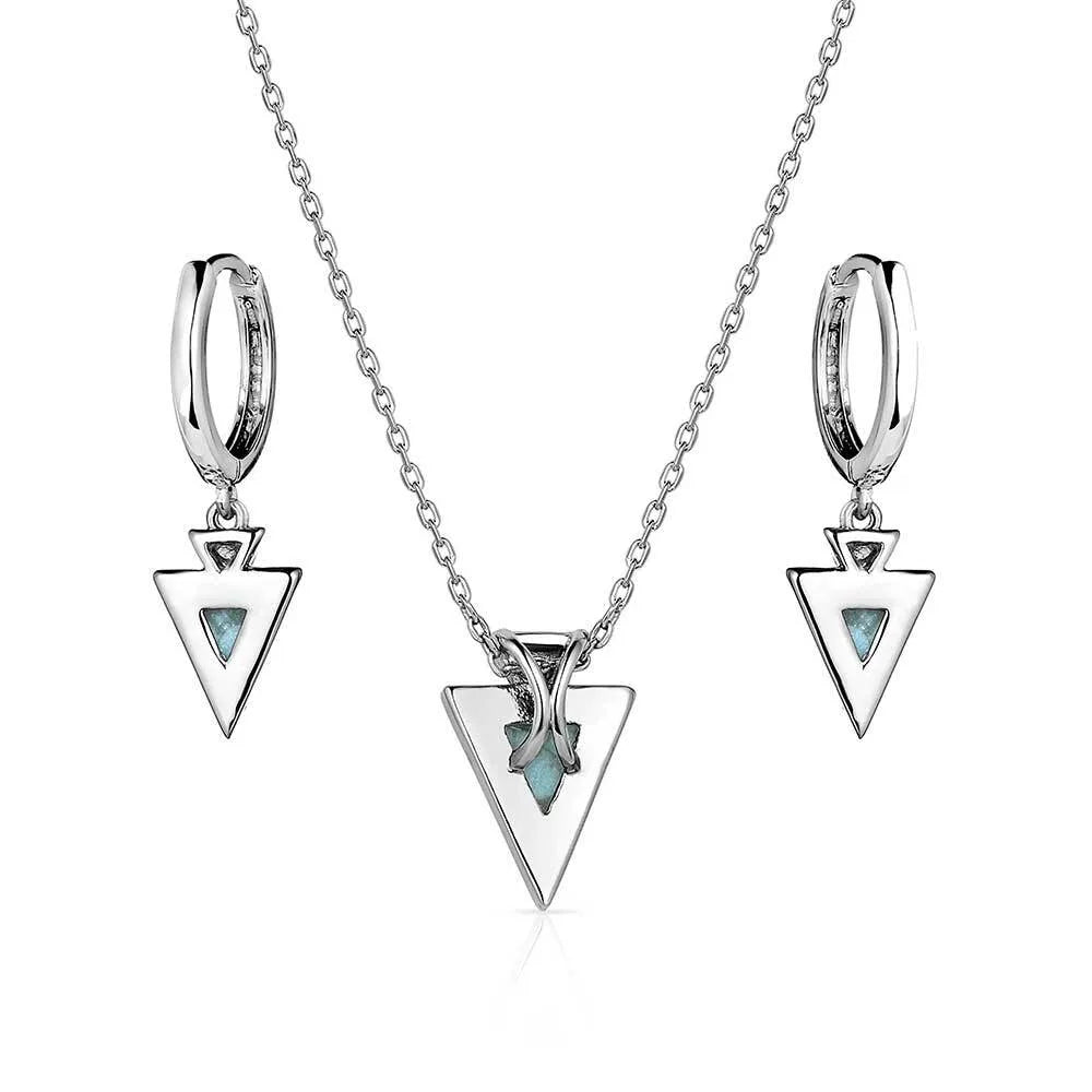 Pointed Path Turquoise Jewelry Set - Handmade Sterling Silver Necklace & Earrings Set - Southwest Style Boho Accessories for Women | Perfect for Festivals, Weddings & Everyday Wear