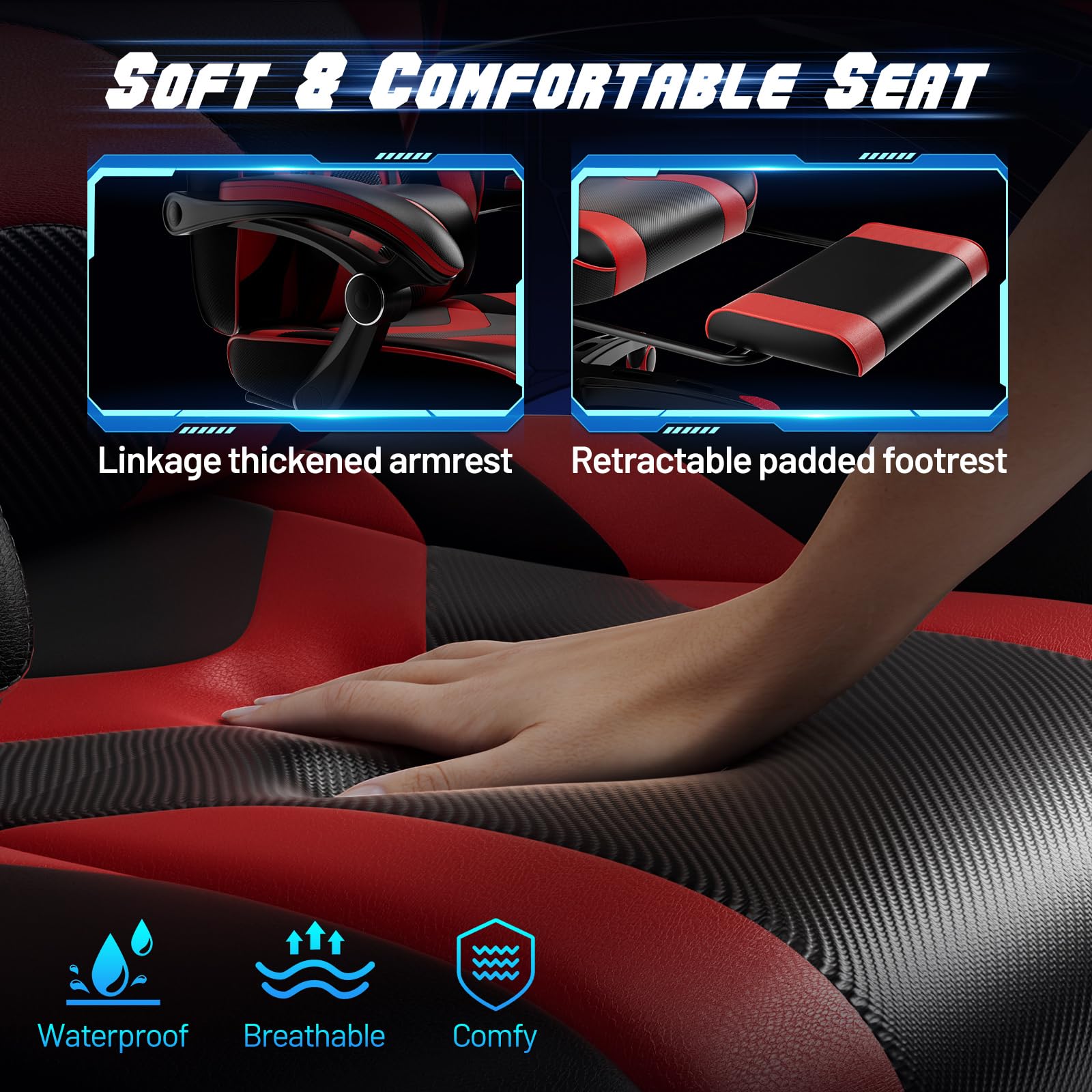 POWERSTONE Ergonomic Gaming Chair with Footrest - High Back Racing Style Office Computer Chair, Adjustable Reclining Swivel Gamer Chair for Adults & Teens (Red) - Perfect for Esports, Streaming & Home Office Workspace