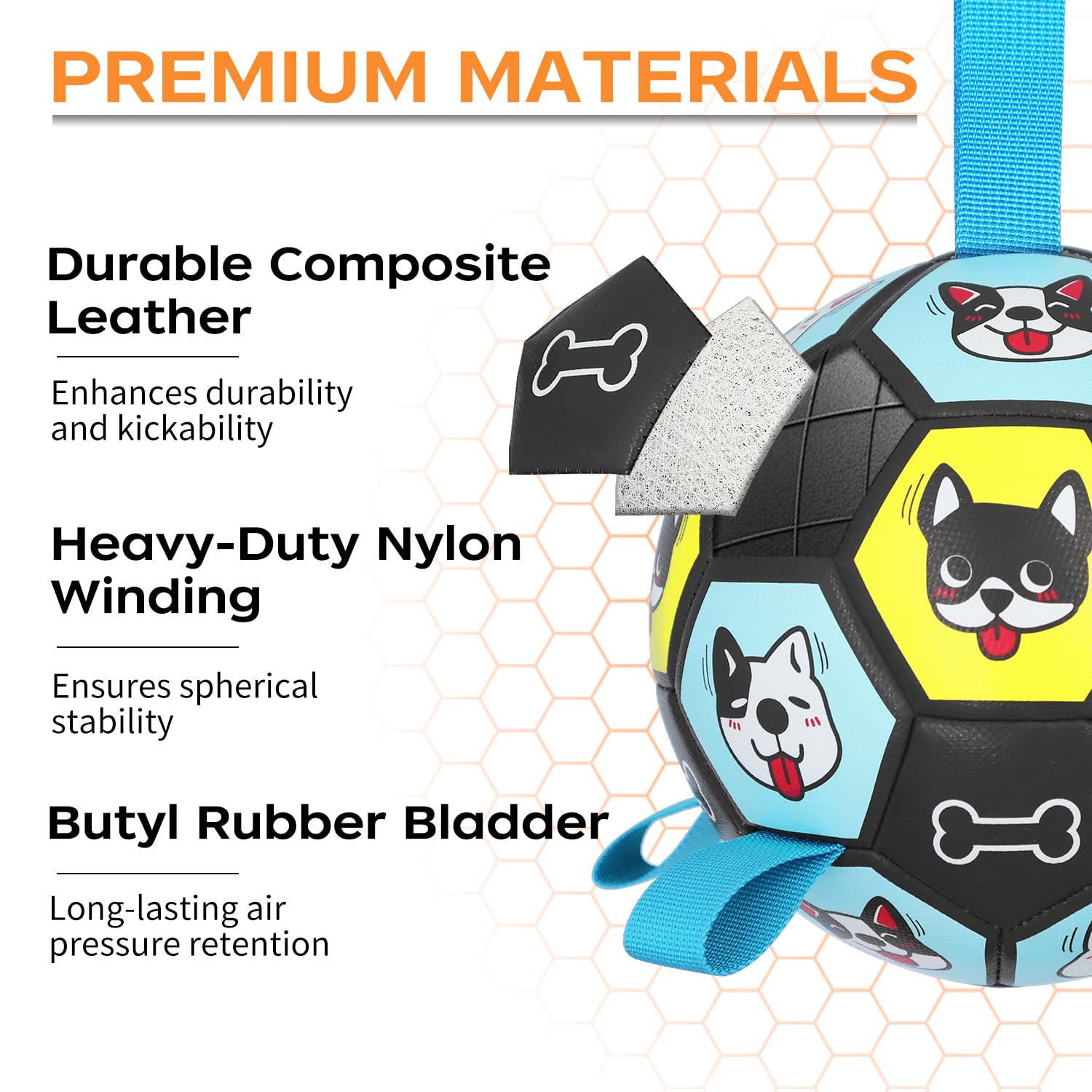 Durable Dog Soccer Ball Toy with Straps - 6 Inch Herding Ball for Medium & Large Dogs - Interactive Fetch Toy for Outdoor Play - Perfect Puppy Birthday Gift for Active Dogs (Great for Backyard, Park & Training Sessions)