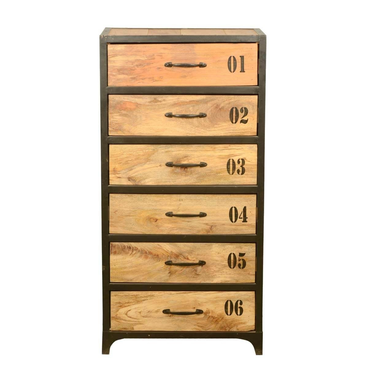 Earth Industrial Indian Mango Wood 6-Drawer Tall Chest Dresser - Perfect for Bedroom Storage, Living Room Organization & Home Decor