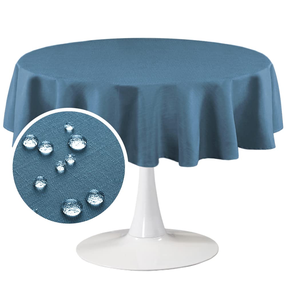 Premium 70-Inch Round Linen Tablecloth - Wrinkle Resistant, Waterproof & Washable Fabric Table Cover for Kitchen, Dining Room, Outdoor Use | Ink Blue | Perfect for Dinner Parties, Picnics & Holiday Gatherings